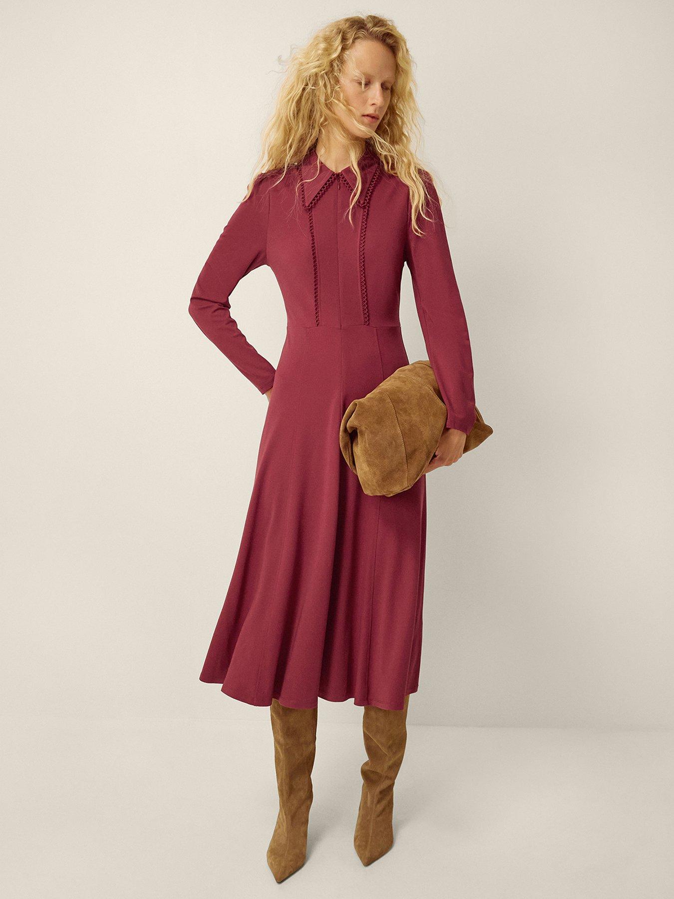 Monsoon Zoe Pointed Collar Jersey Midi Dress - Red