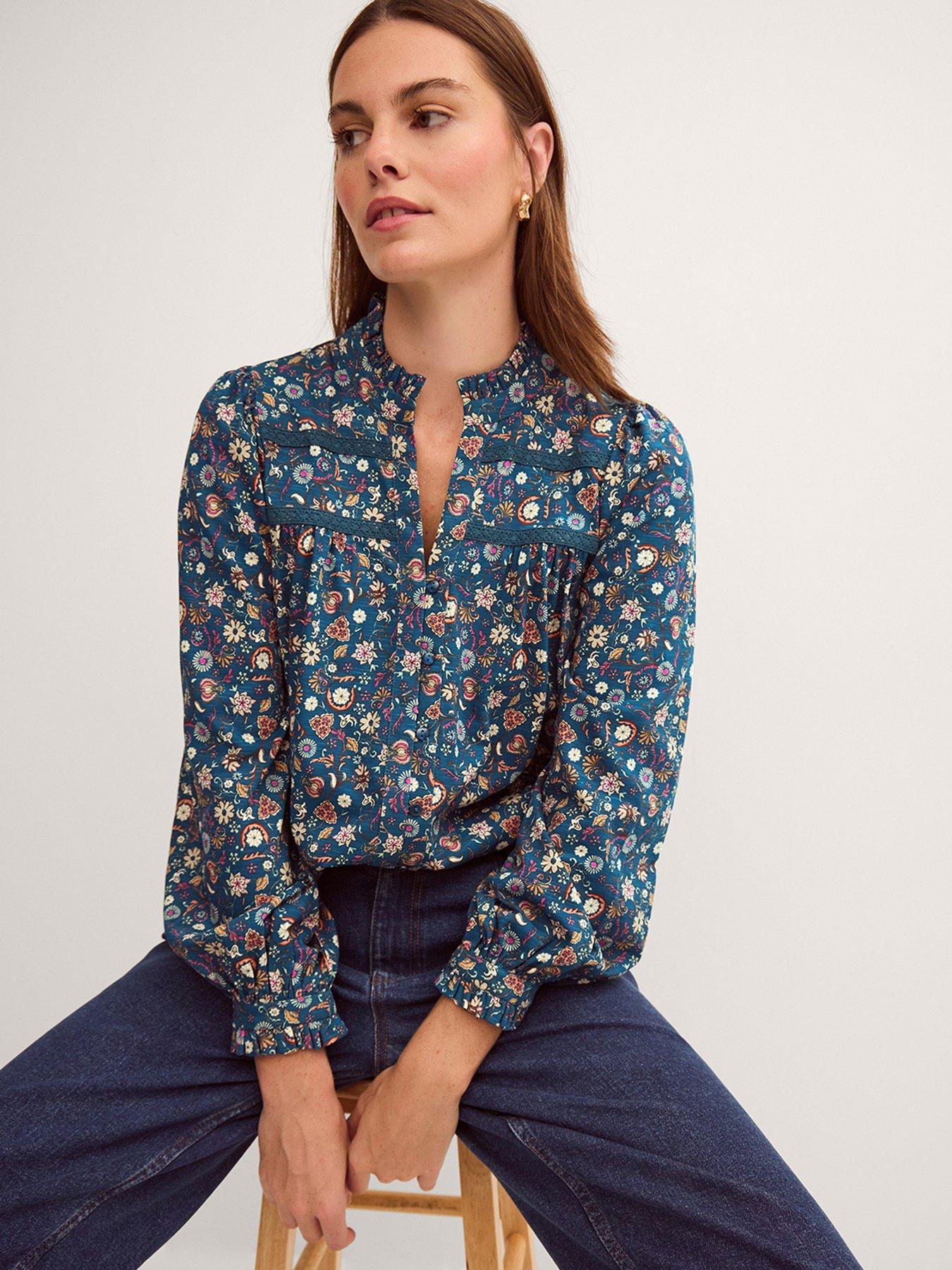 Image 1 of 5 of Monsoon Francine Print Jersey Shirt - Blue