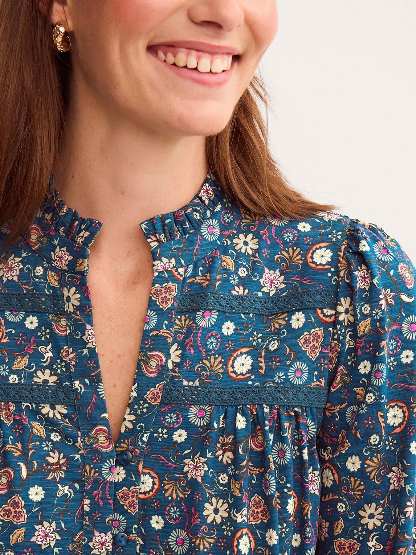 Image 4 of 5 of Monsoon Francine Print Jersey Shirt - Blue