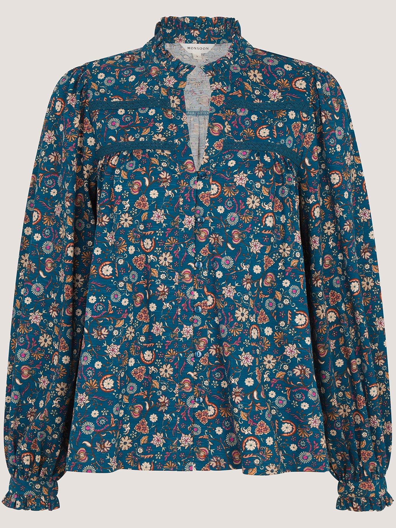 Image 5 of 5 of Monsoon Francine Print Jersey Shirt - Blue