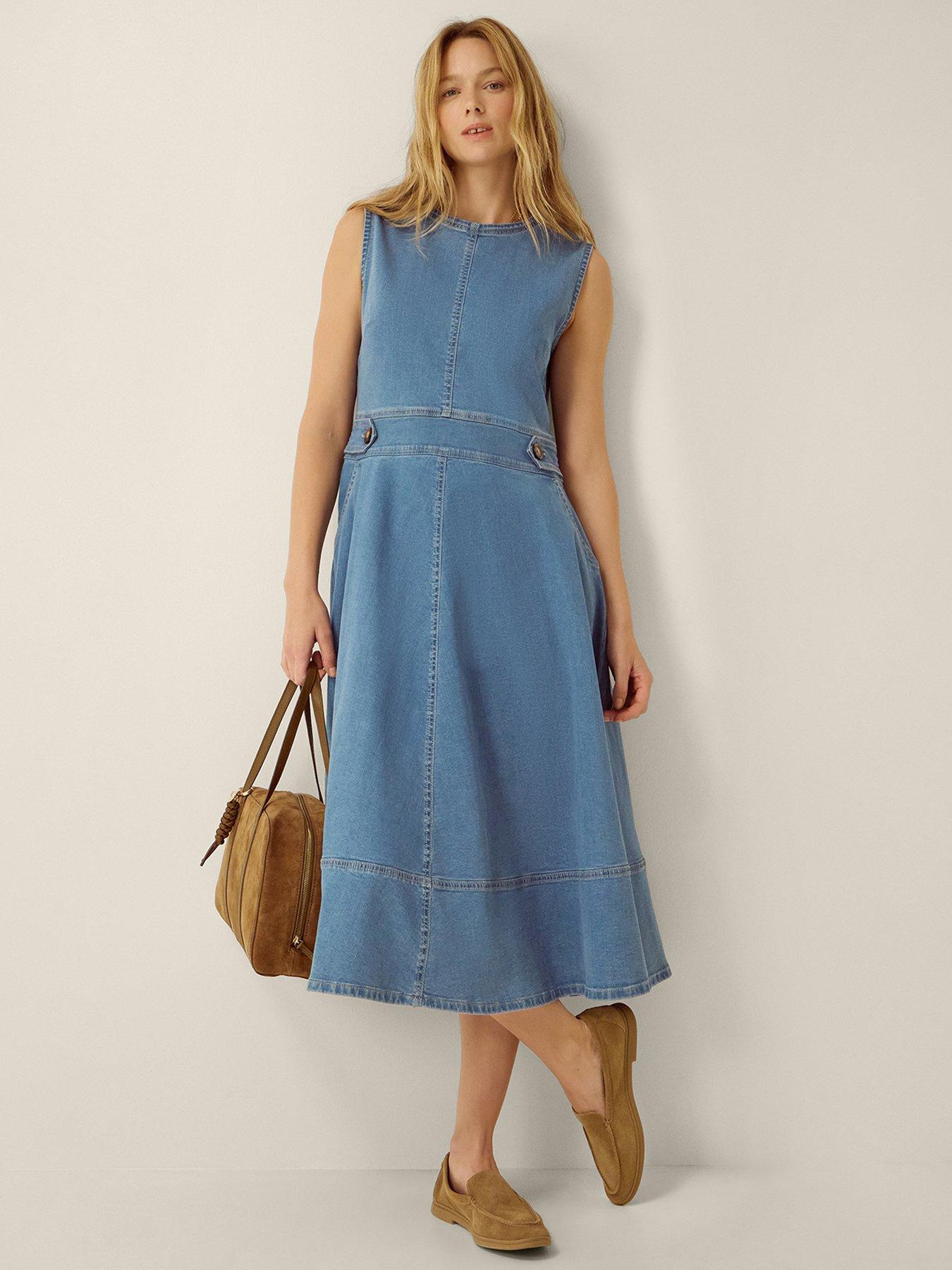 Monsoon Ella Sleeveless Denim Midi Dress - Blue