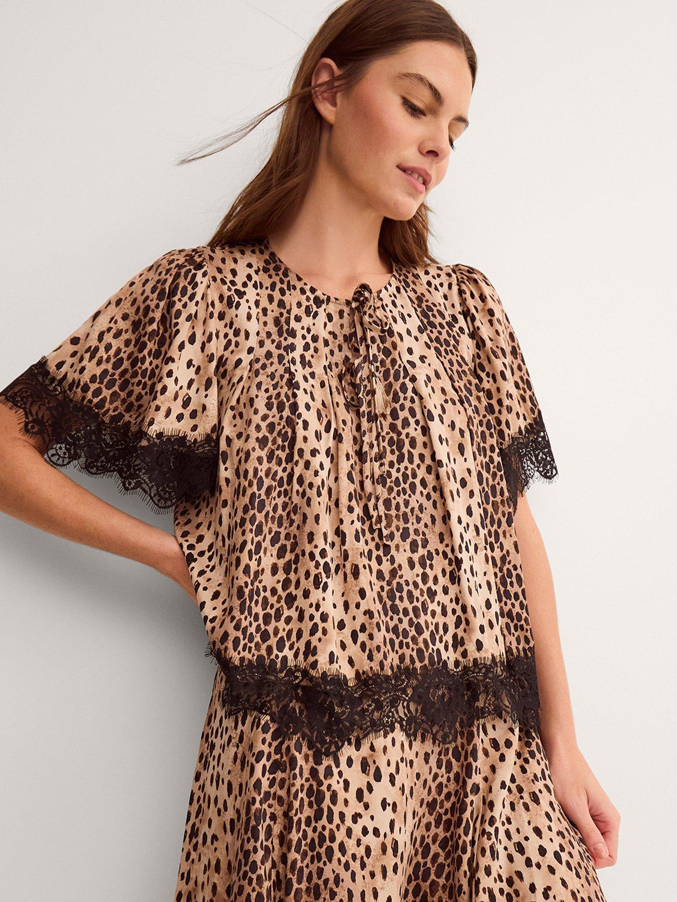 Monsoon Babette Leopard Print Lace Top - Brown