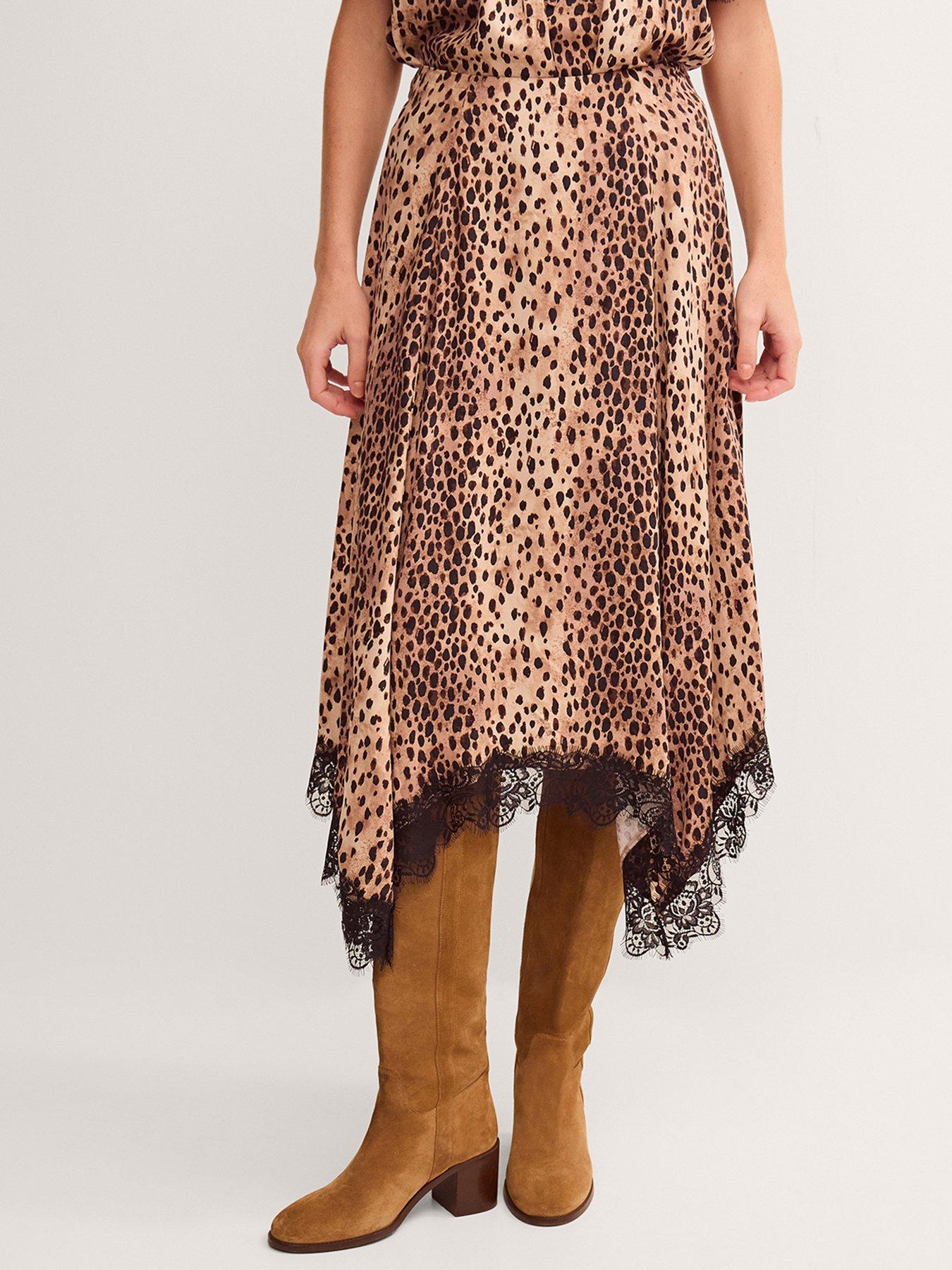 Monsoon Babette Leopard Print Midi Slip Skirt - Brown