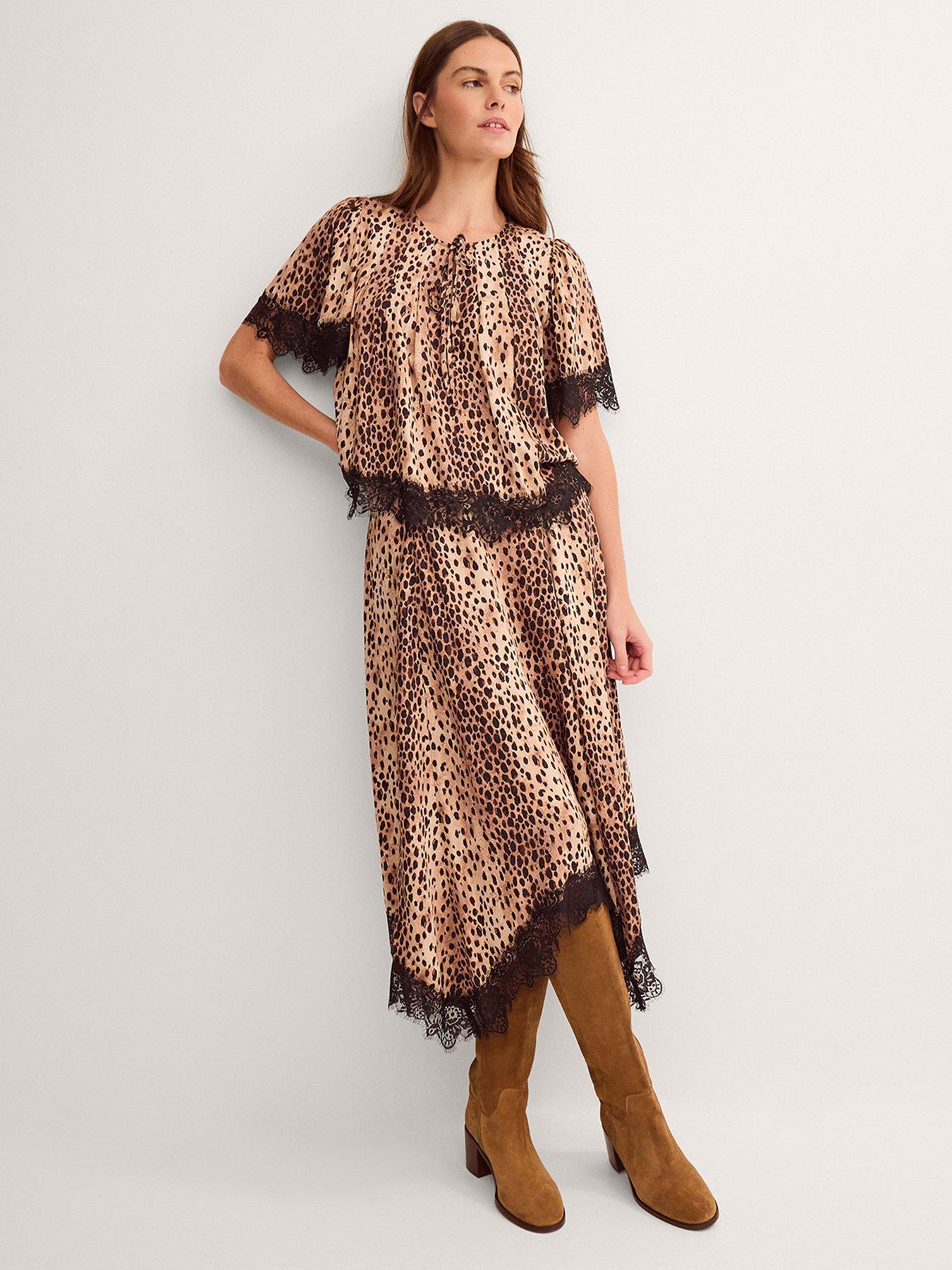 Image 3 of 5 of Monsoon Babette Leopard Print Midi Slip Skirt - Brown