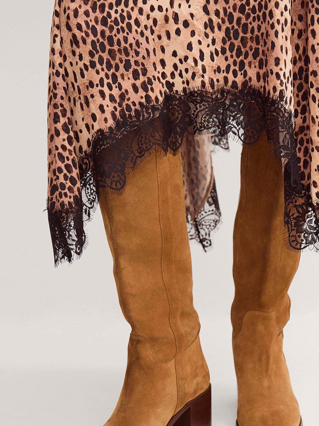 Image 4 of 5 of Monsoon Babette Leopard Print Midi Slip Skirt - Brown
