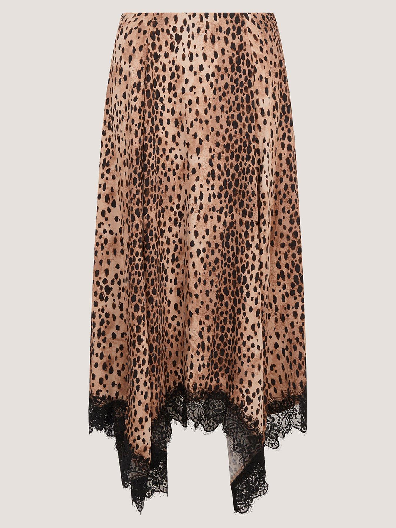 Image 5 of 5 of Monsoon Babette Leopard Print Midi Slip Skirt - Brown
