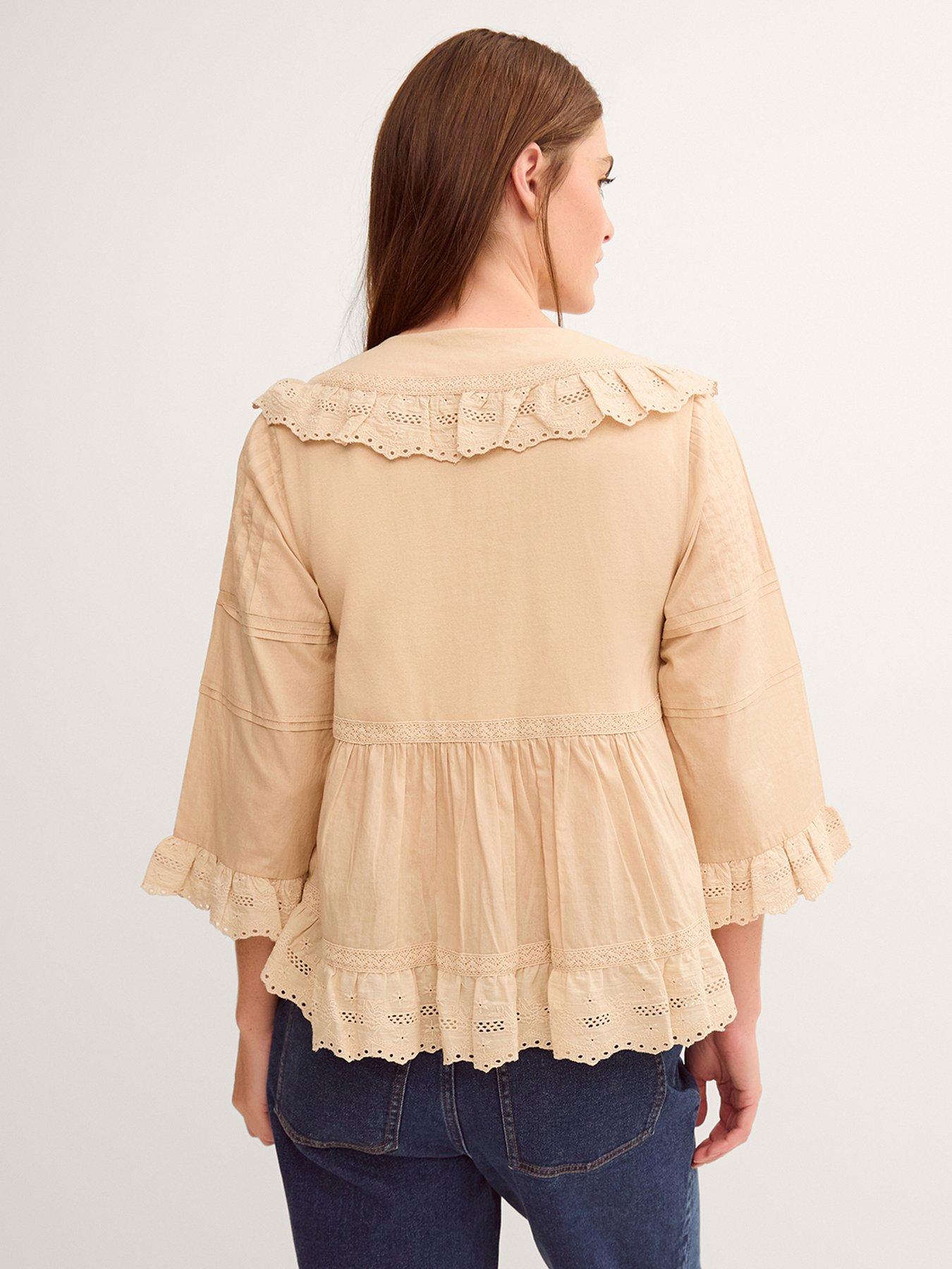 Image 2 of 5 of Monsoon Petra Embroidered Ruffle Blouse - Brown