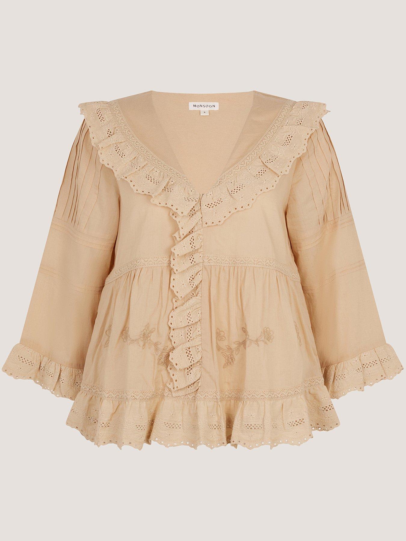 Image 5 of 5 of Monsoon Petra Embroidered Ruffle Blouse - Brown