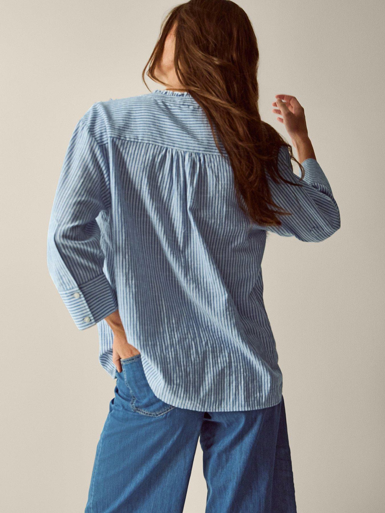 Image 2 of 4 of Monsoon Tanya Ruffle Stripe Shirt - Blue
