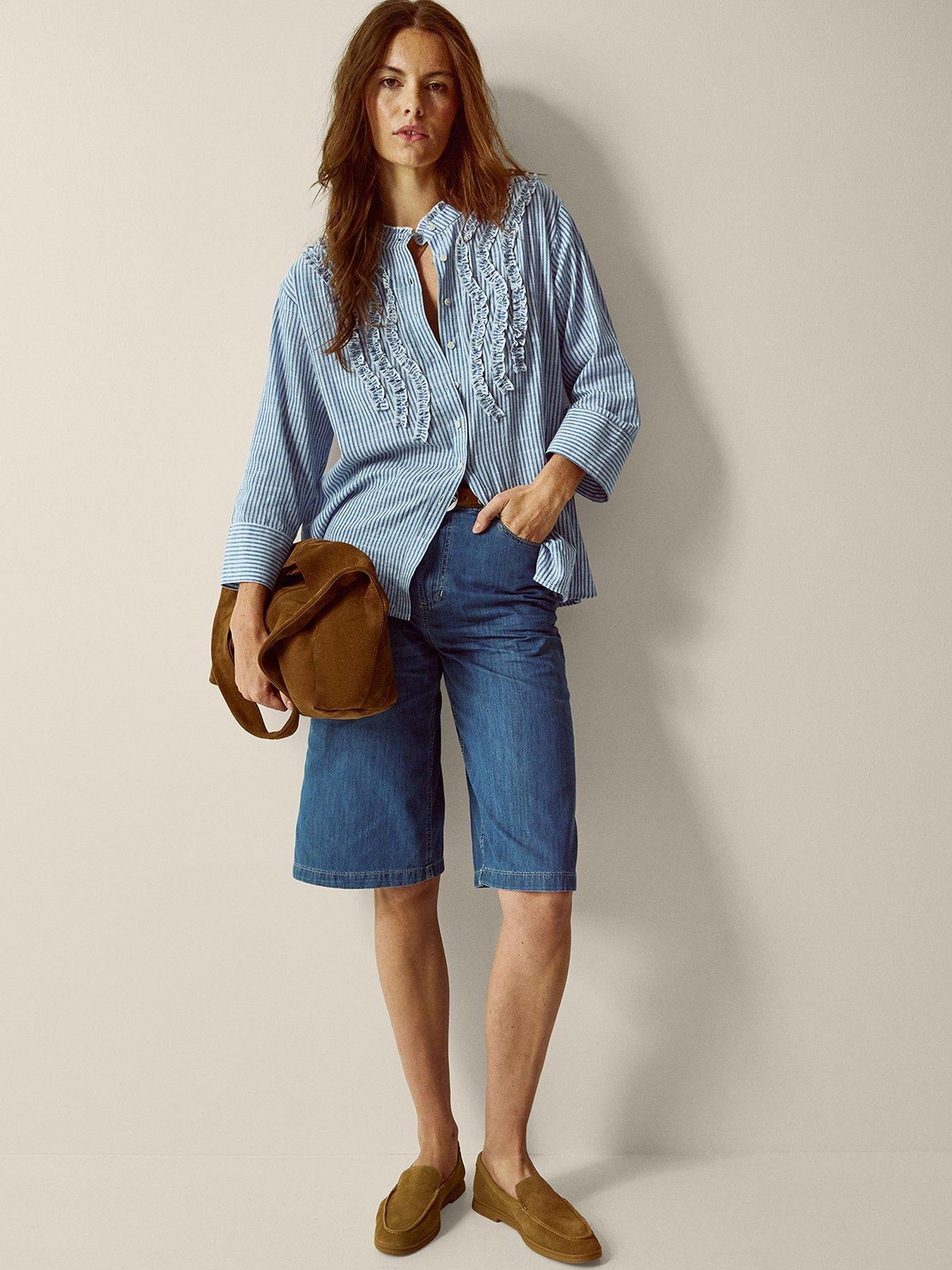 Image 4 of 4 of Monsoon Tanya Ruffle Stripe Shirt - Blue