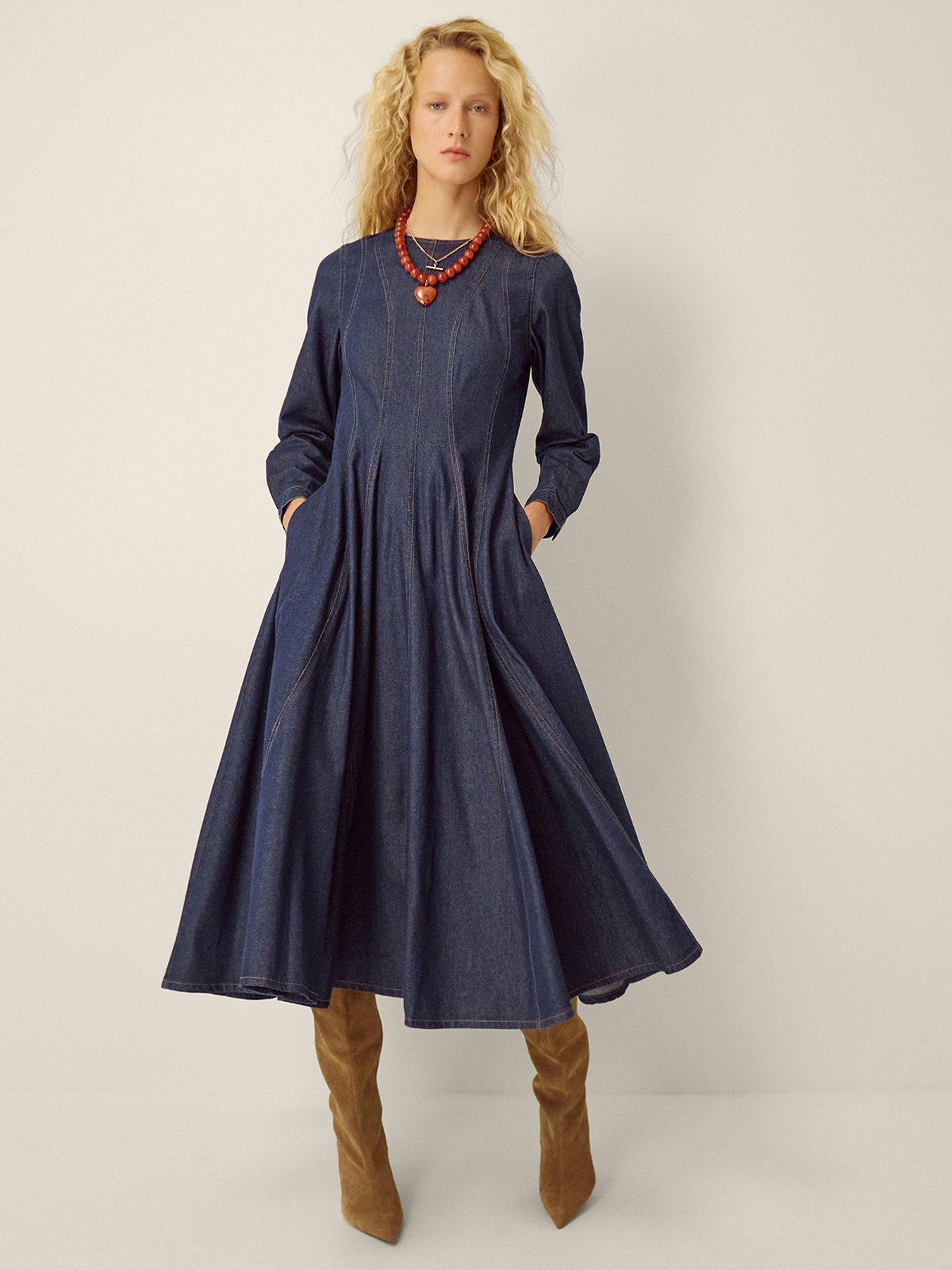 Monsoon Isadora Seamed Denim Midi Dress - Blue