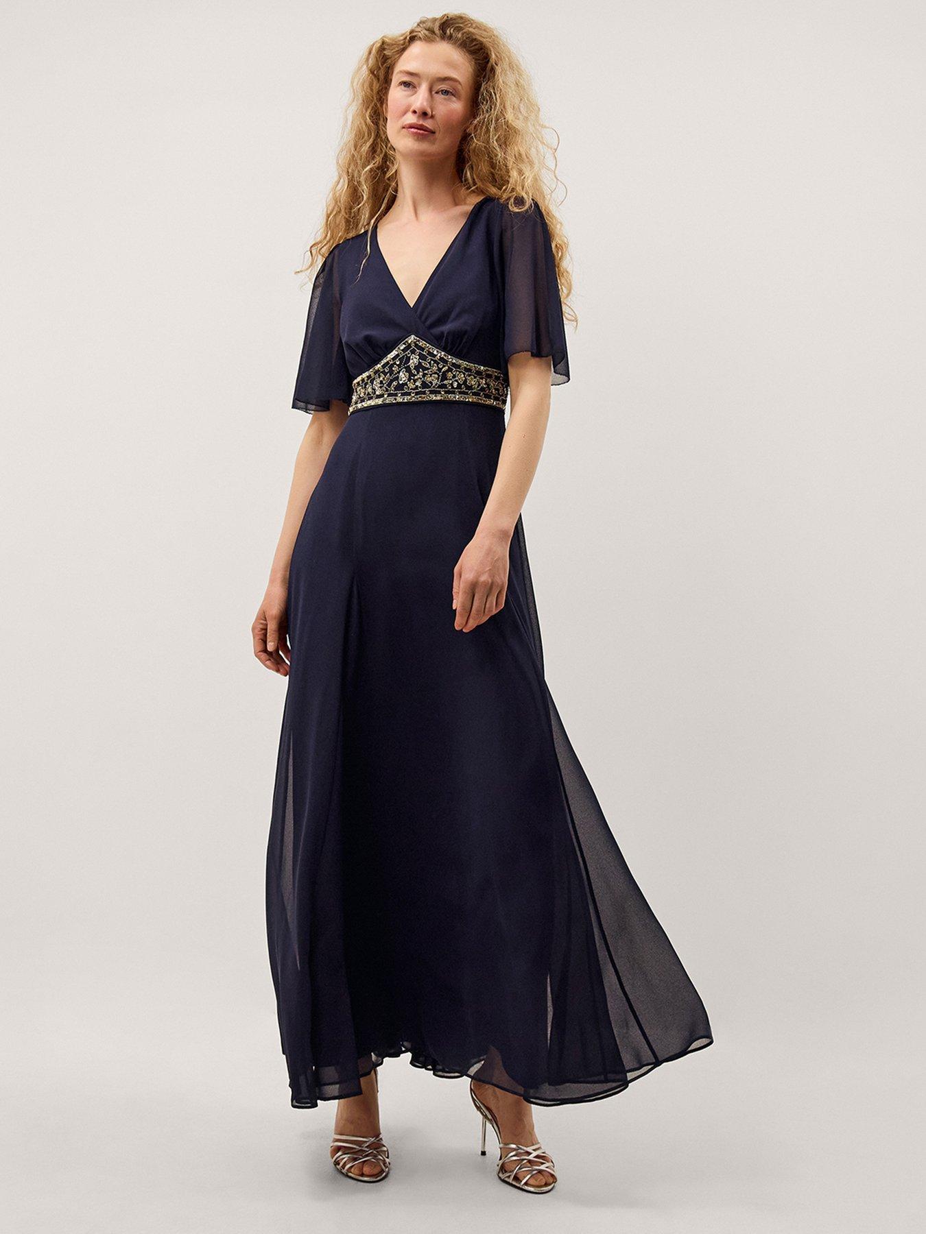 Monsoon Sienna Emb Dress - Blue