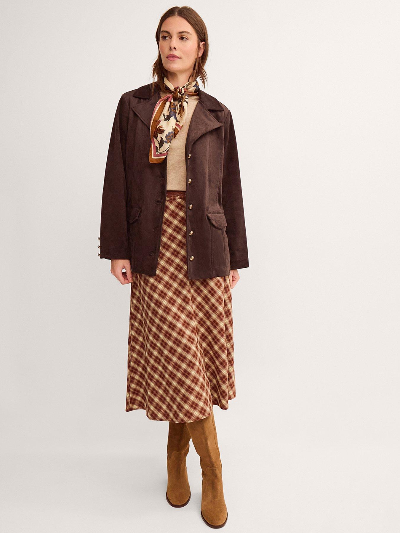 Monsoon Eva Faux Suede Longline Jacket - Brown