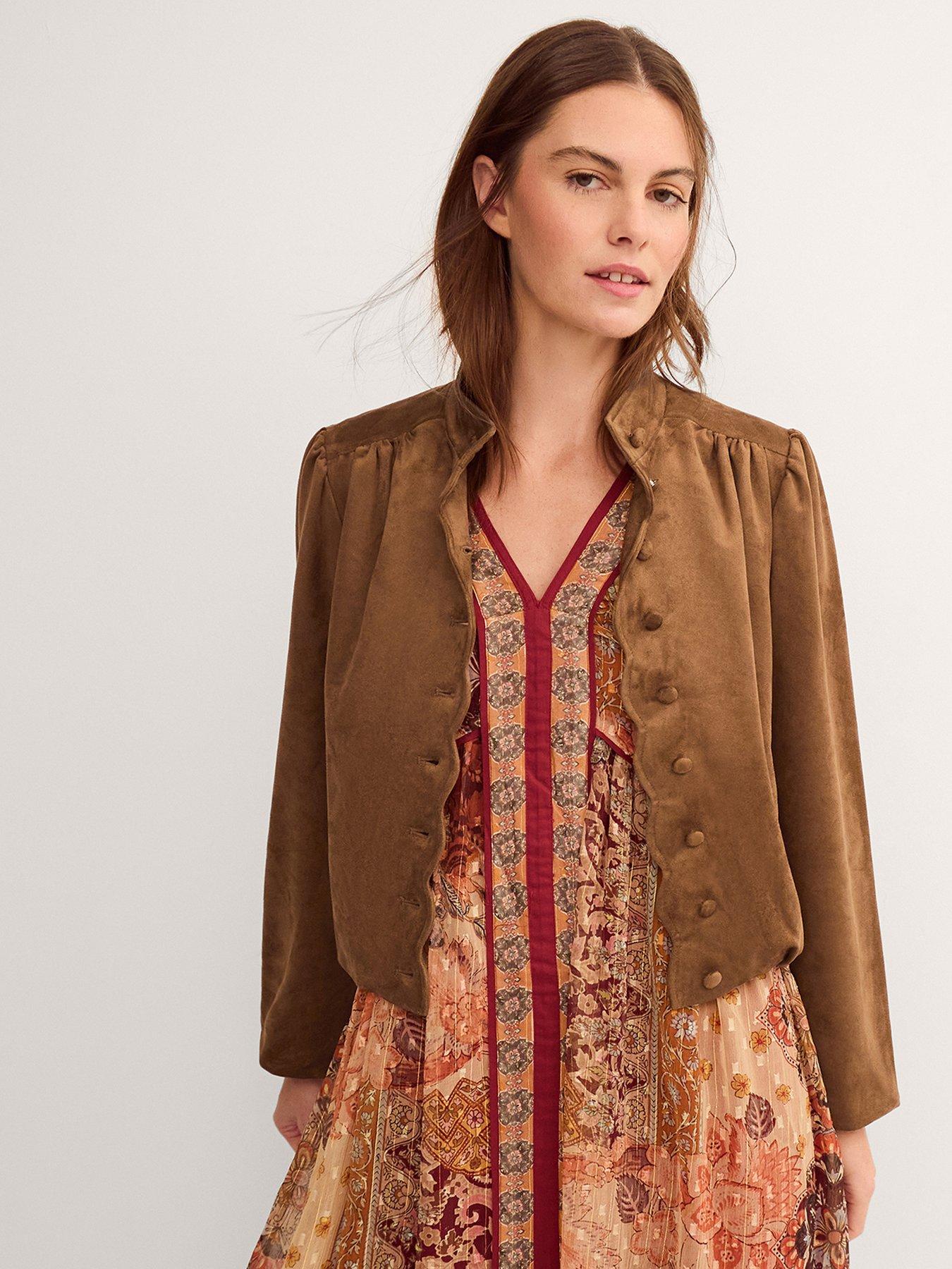 Monsoon Lucia Faux Suede Jacket - Brown