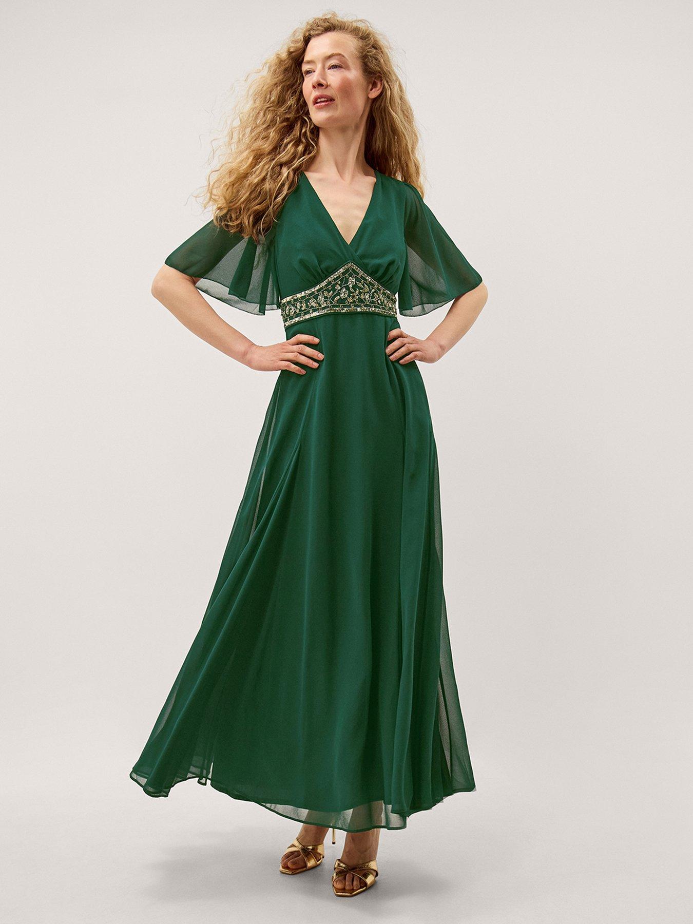 Monsoon Sienna Emb Dress - Green