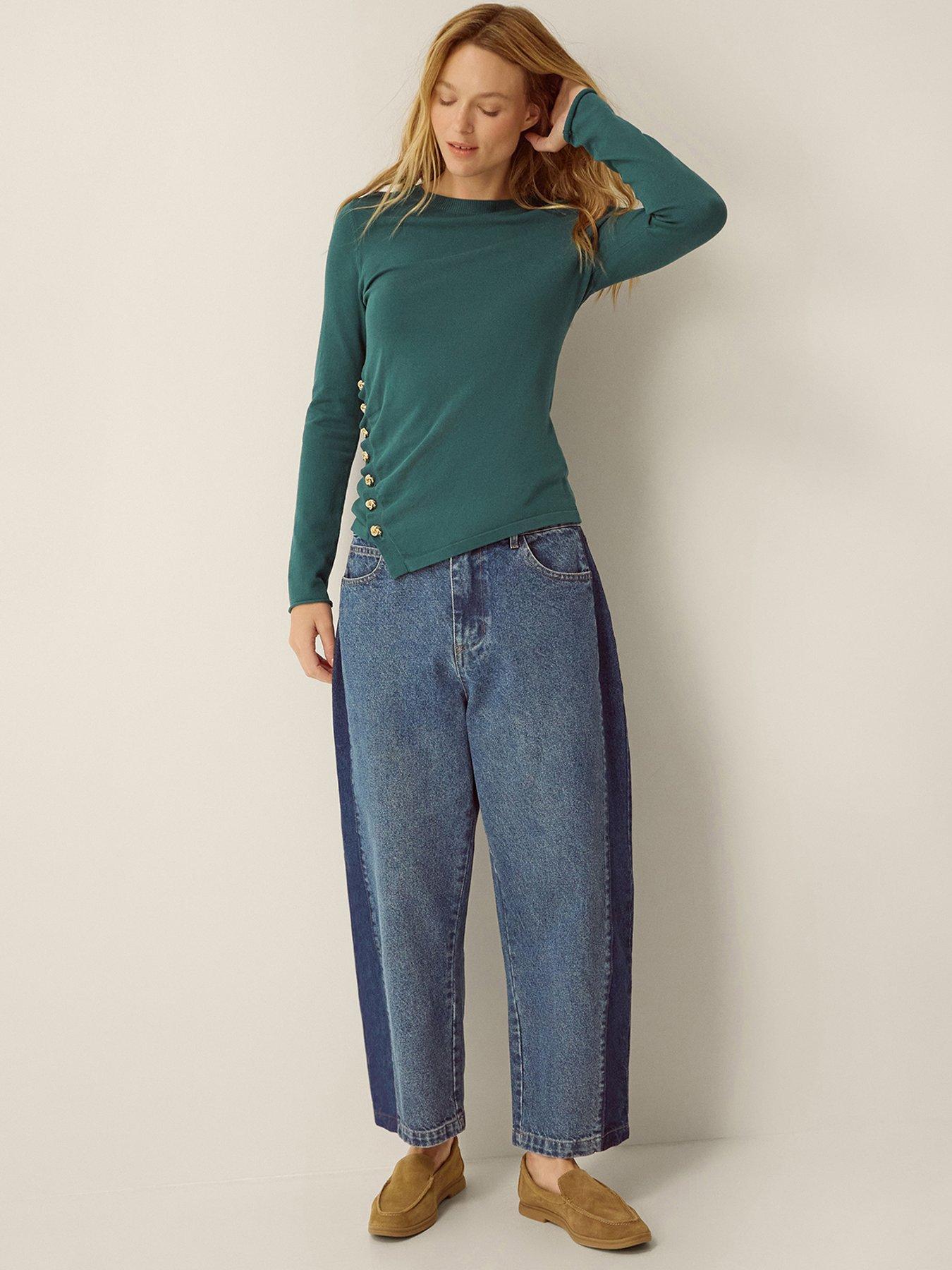 Monsoon Renee Button Ruched Jumper - Blue