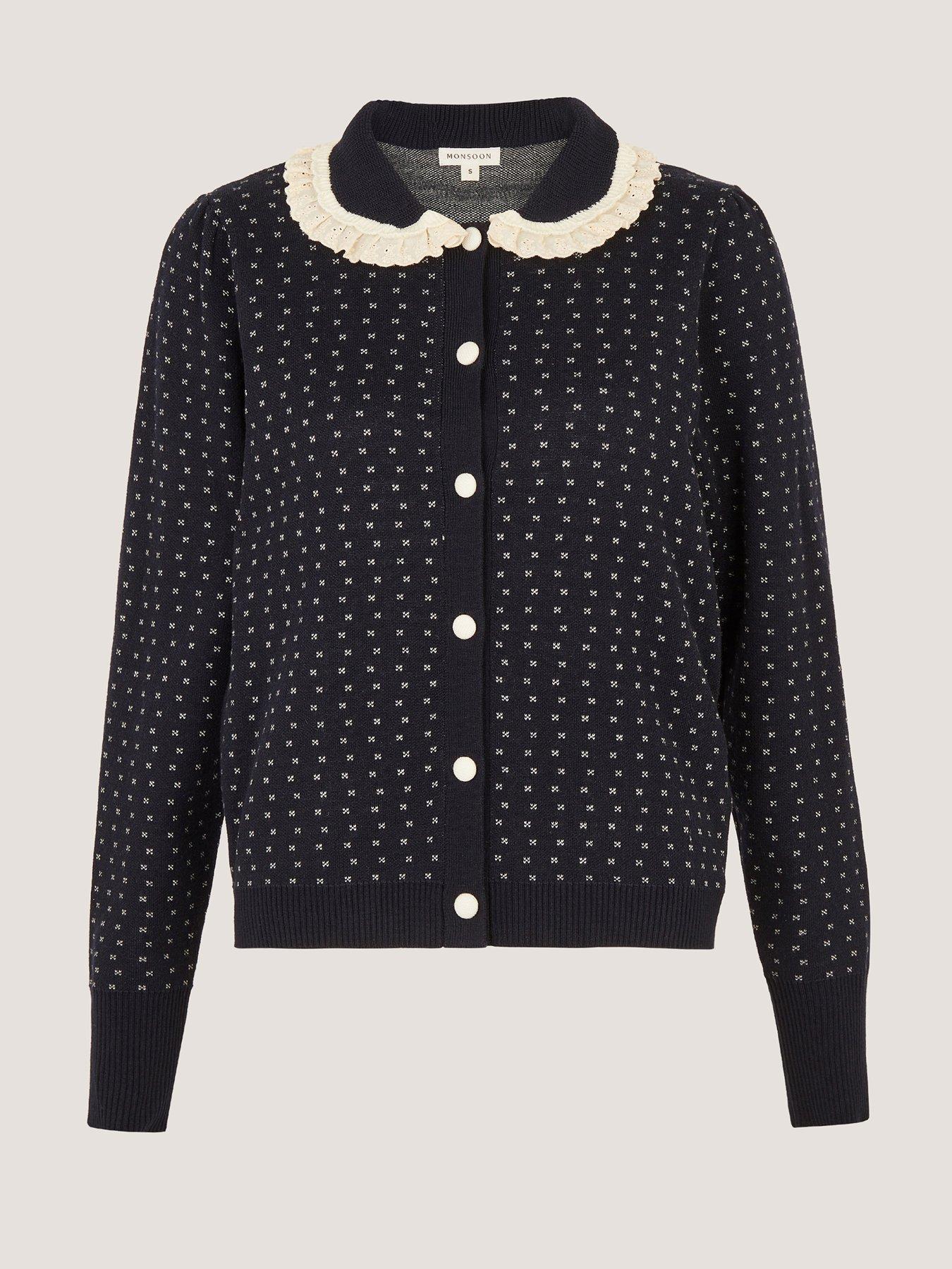 Monsoon Camila Broderie Collar Cardigan - Blue