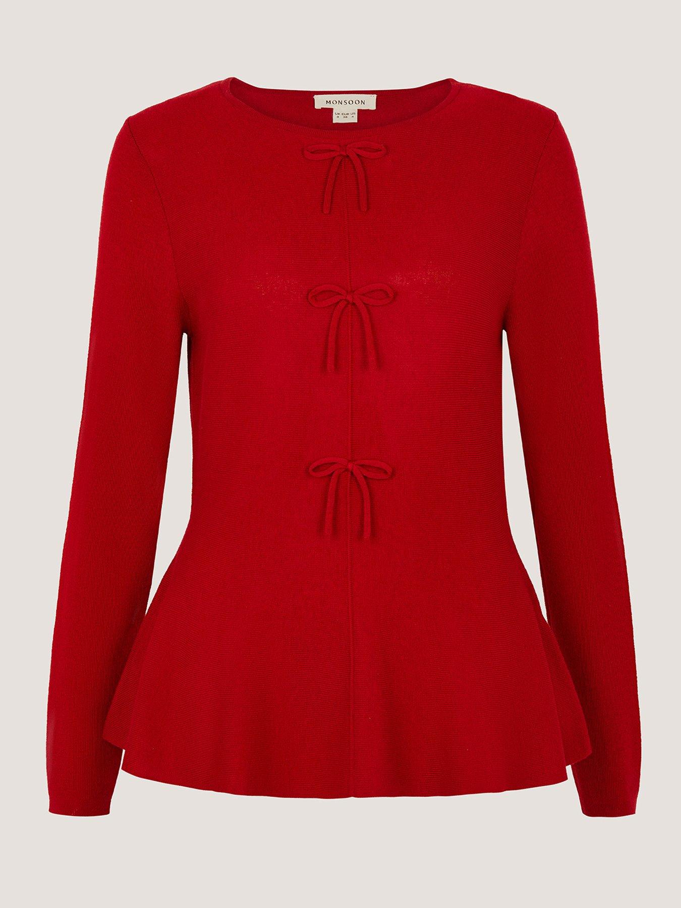 Monsoon Paula Bow Peplum Jumper - Red