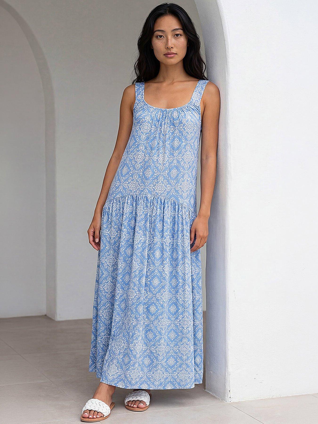 Roman Petite Tile Print Gathered Dress