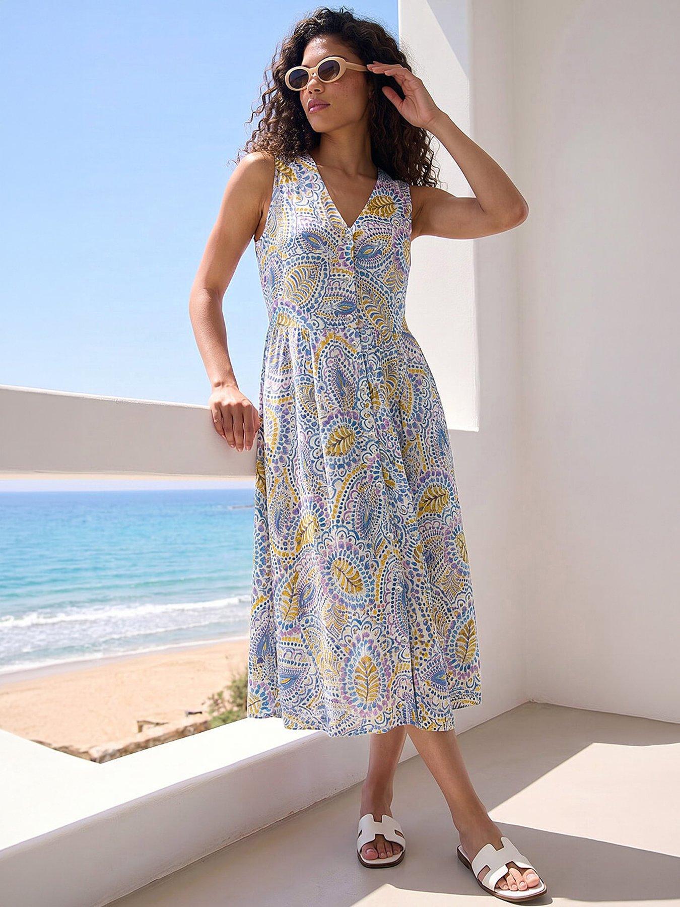 Roman Petite Abstract Print Button Dress