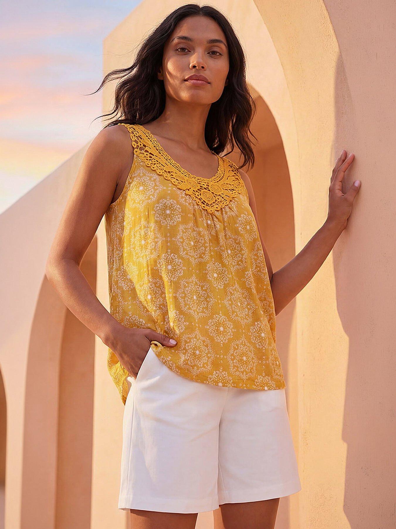 Image 3 of 4 of Roman Printed Crochet Trim Vest Top