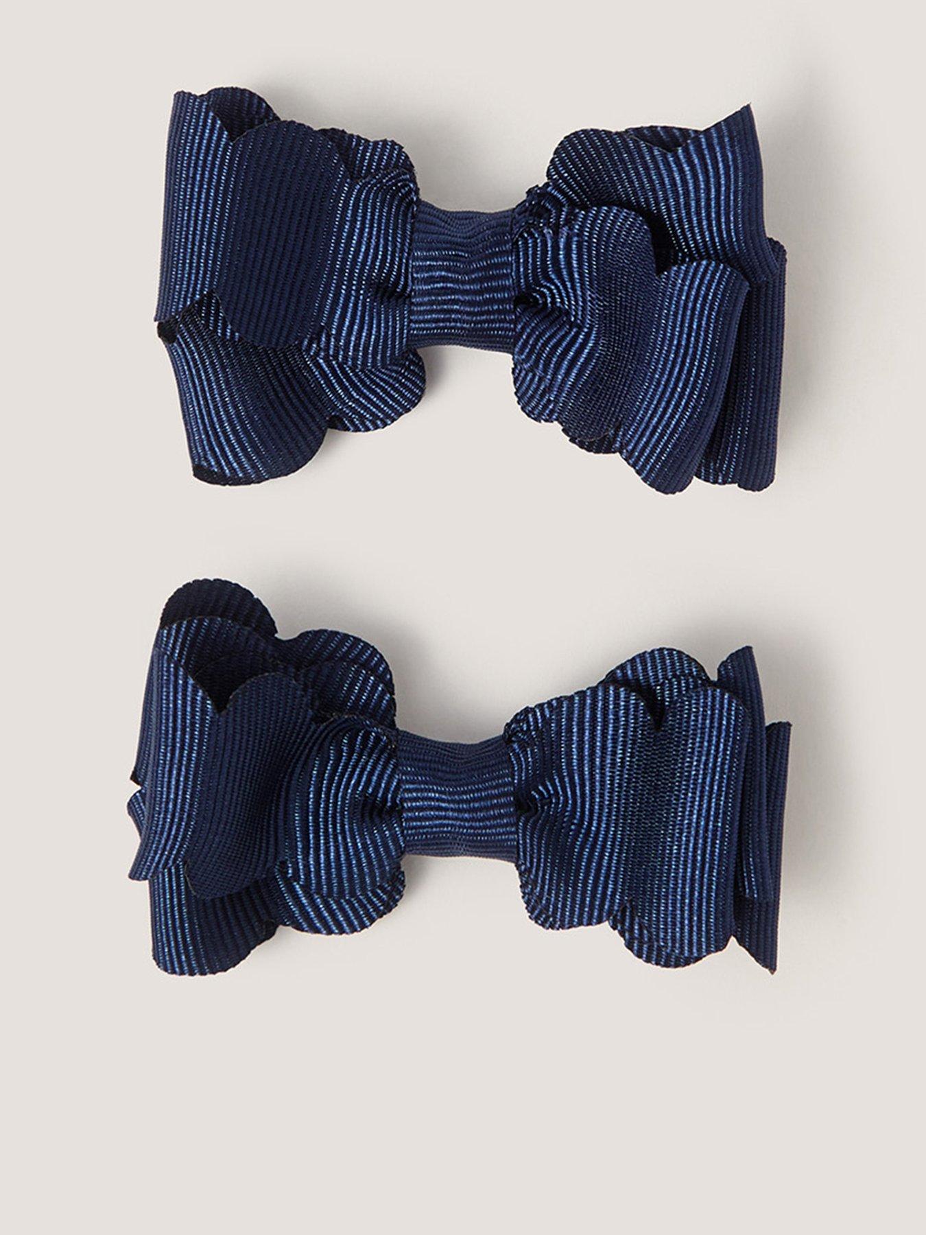Image 1 of 2 of Monsoon Girls 2 Pack School Scallop Bow Hair Clips - Navy