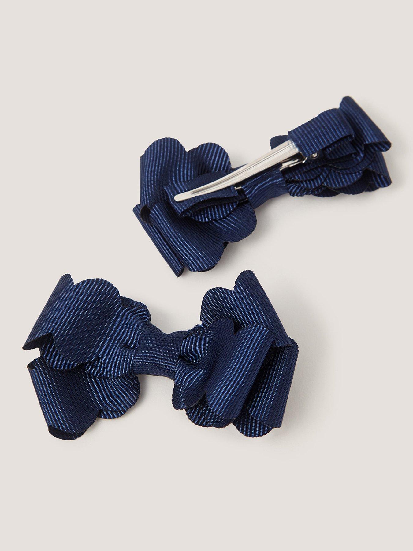 Image 2 of 2 of Monsoon Girls 2 Pack School Scallop Bow Hair Clips - Navy