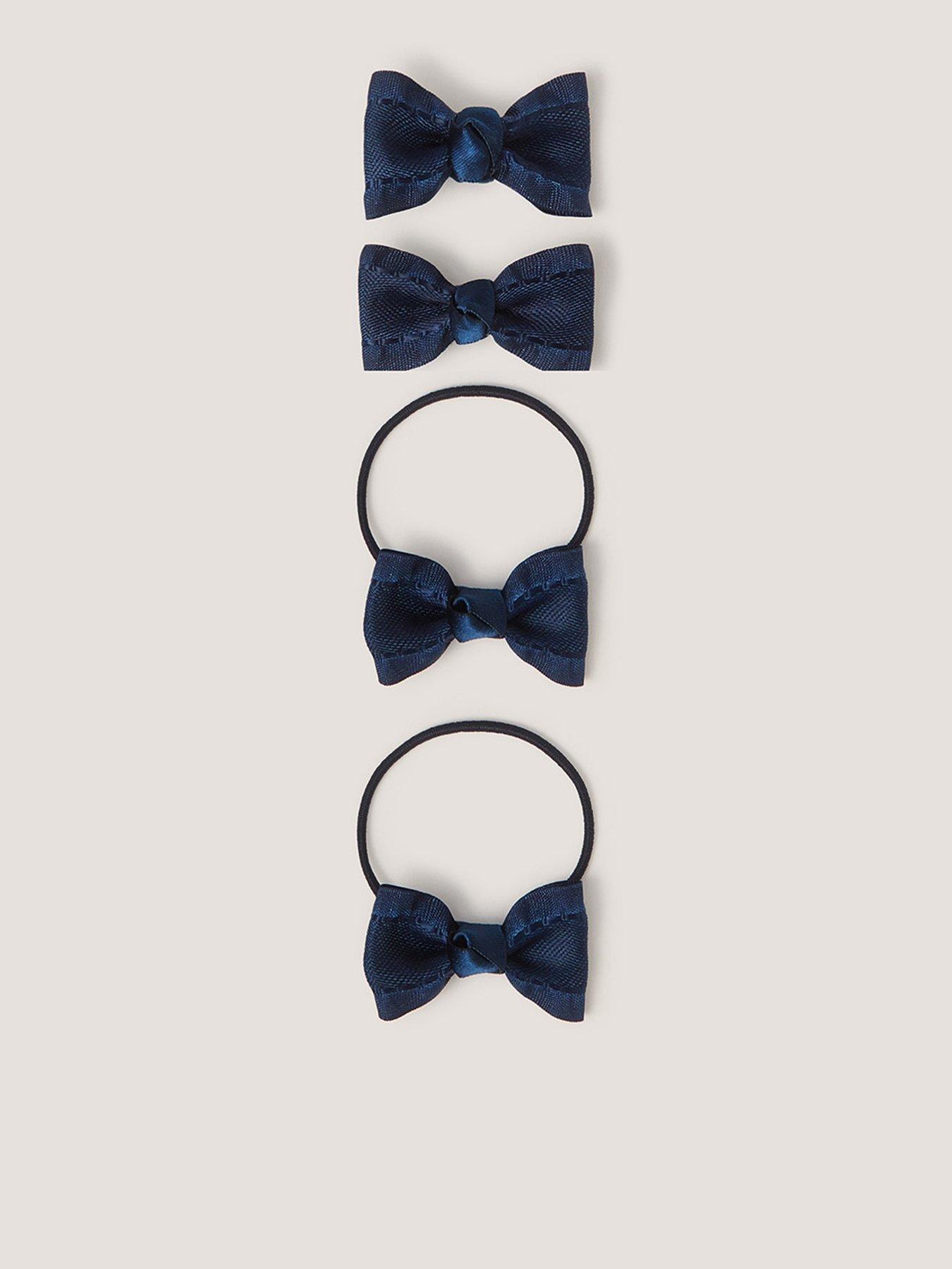 Monsoon Girls School Ruffle Bow Hair Set - Navy