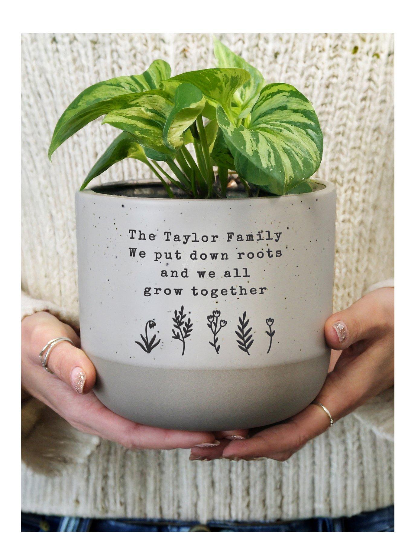 The Personalised Memento Company Personalised Floral Flecked Plant Pot