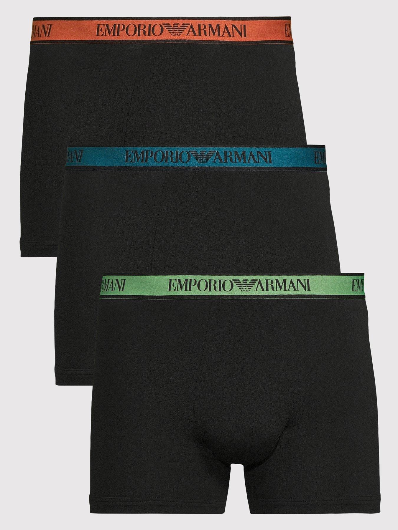 Emporio Armani Bodywear Bold Monogram Waistband 3 Pack Trunks - Black
