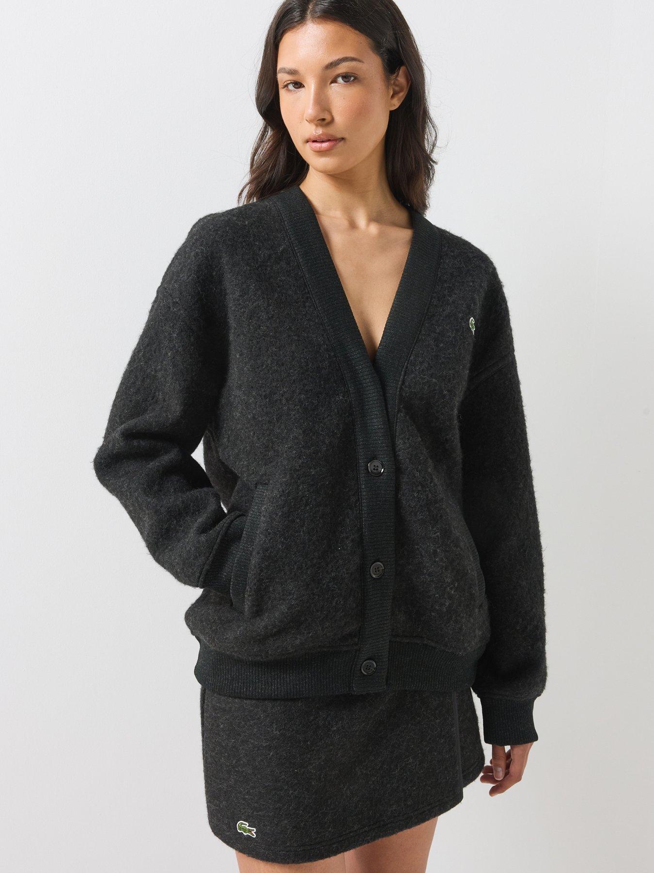 Image 1 of 6 of Lacoste Womens Oversized V-Neck Button-Through Cardigan - Grey
