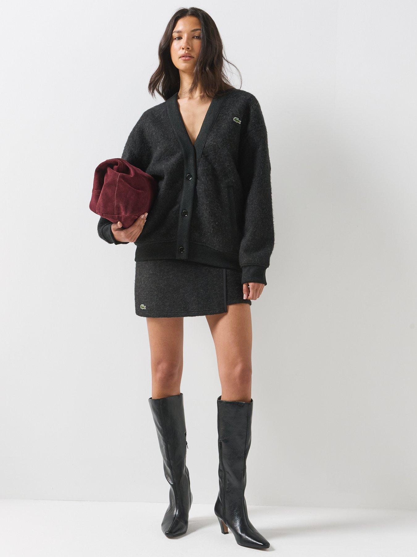 Image 3 of 6 of Lacoste Womens Oversized V-Neck Button-Through Cardigan - Grey