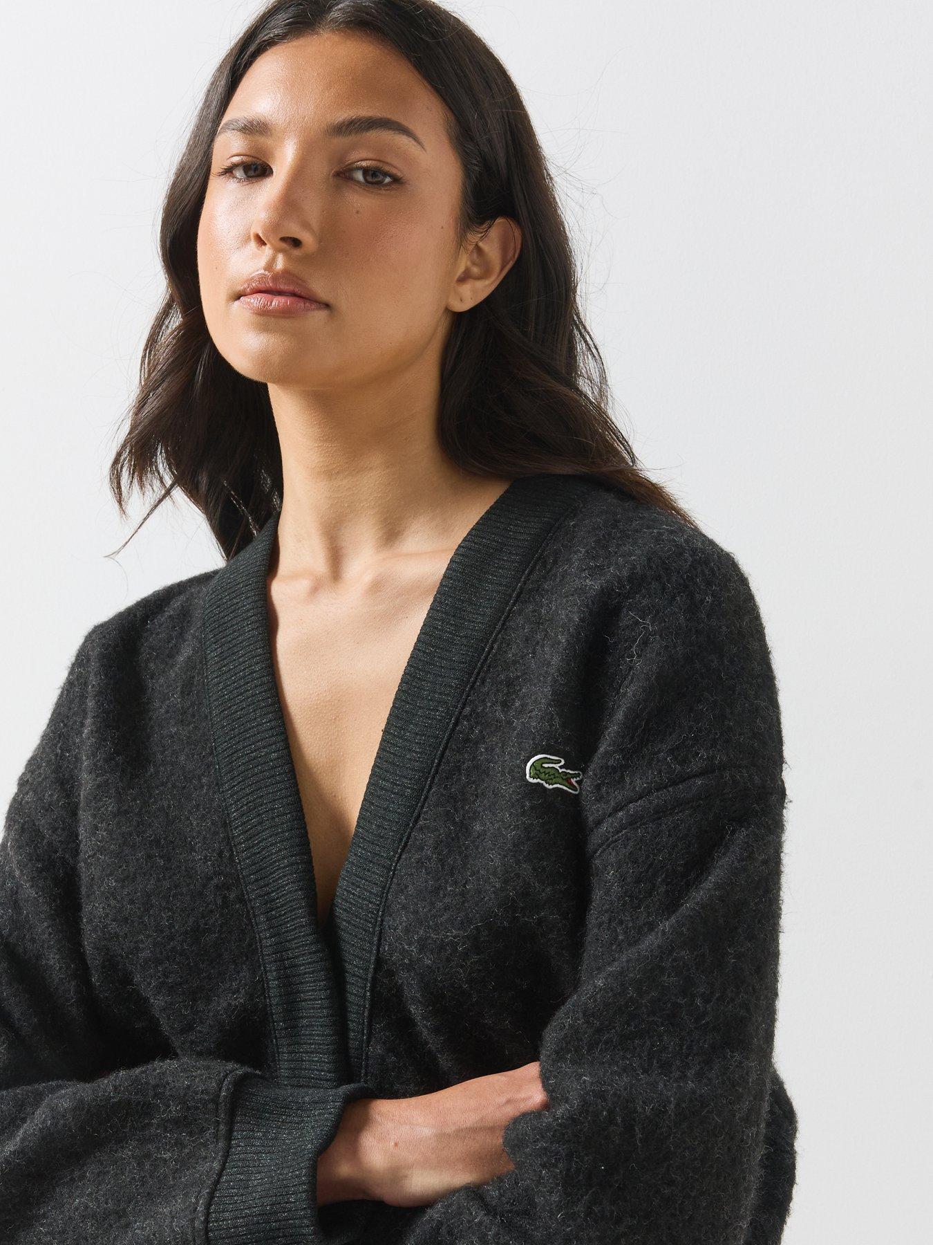 Image 5 of 6 of Lacoste Womens Oversized V-Neck Button-Through Cardigan - Grey