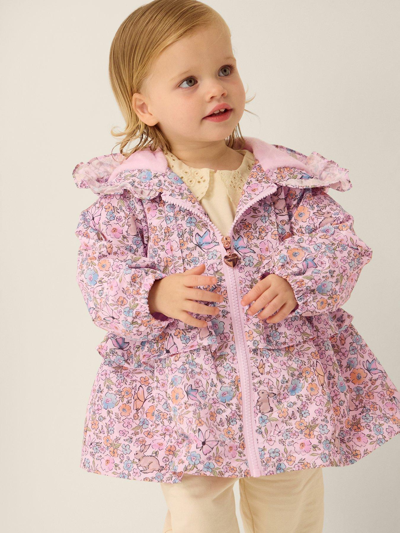 Monsoon Baby Girls Lightweight Bunny Ditsy Print Coat - Pink