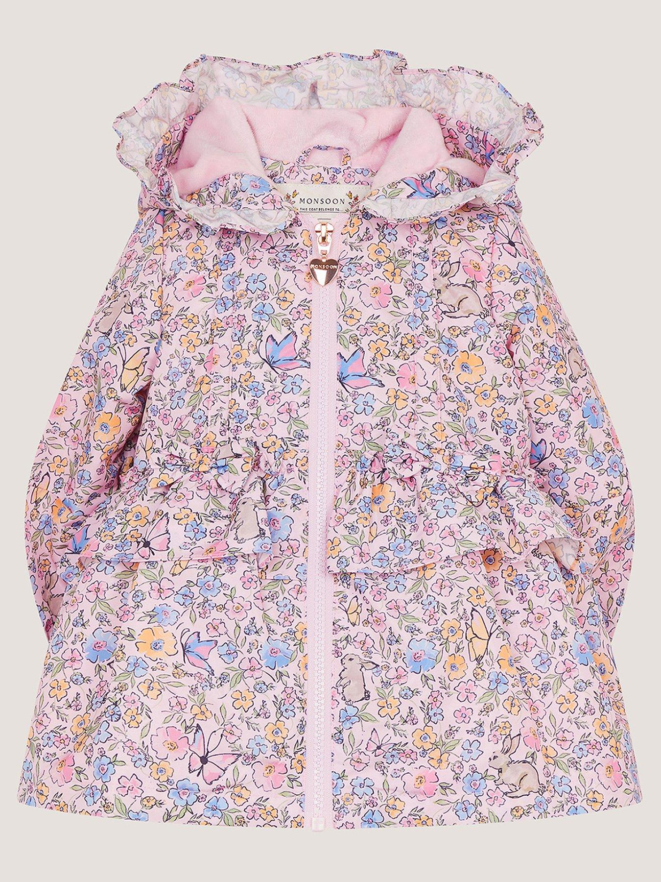 Monsoon Baby Girls Lightweight Bunny Ditsy Print Coat - Pink