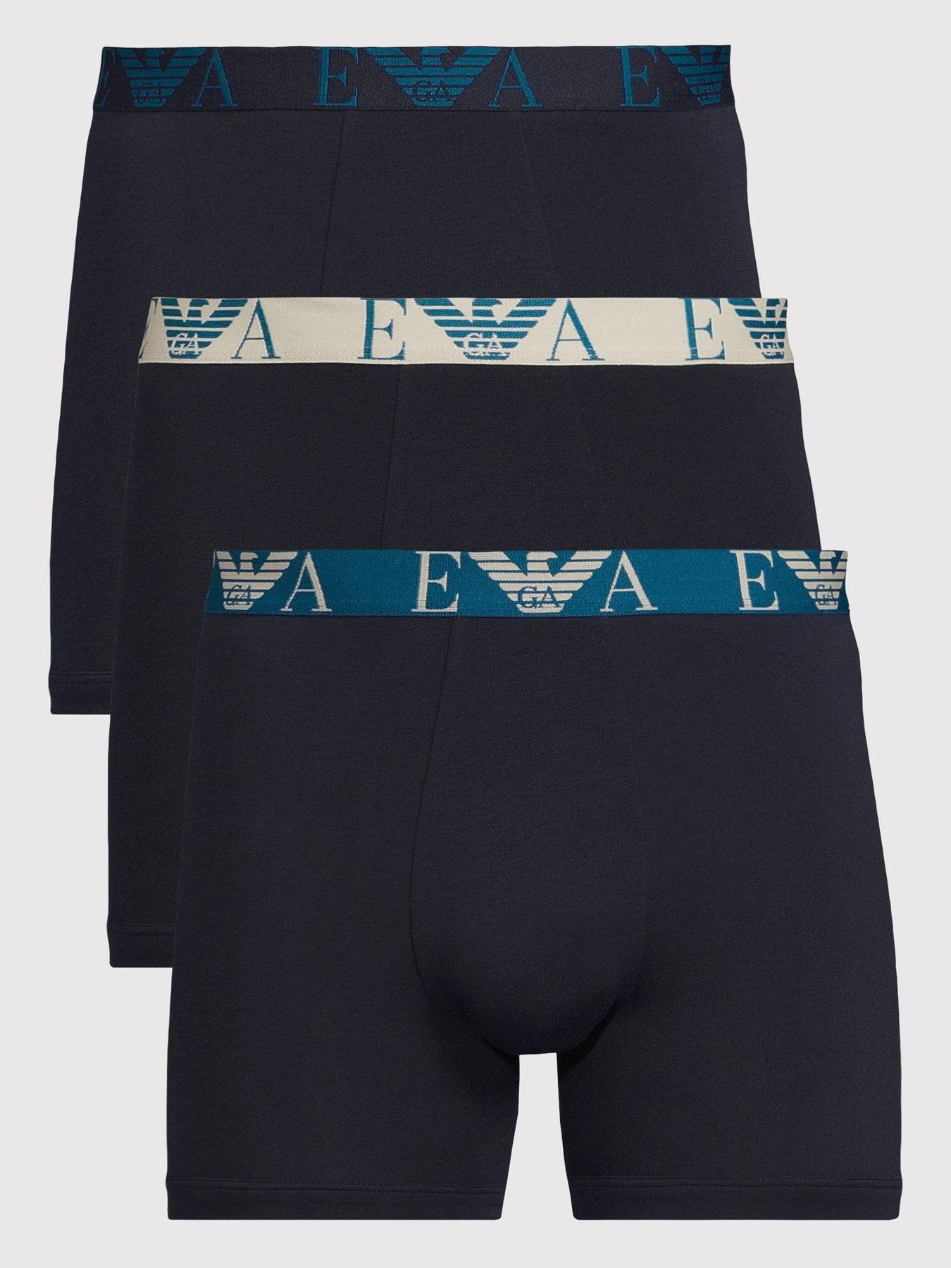 Emporio Armani Bodywear Bold Monogram Waistband 3 Pack Trunks - Navy