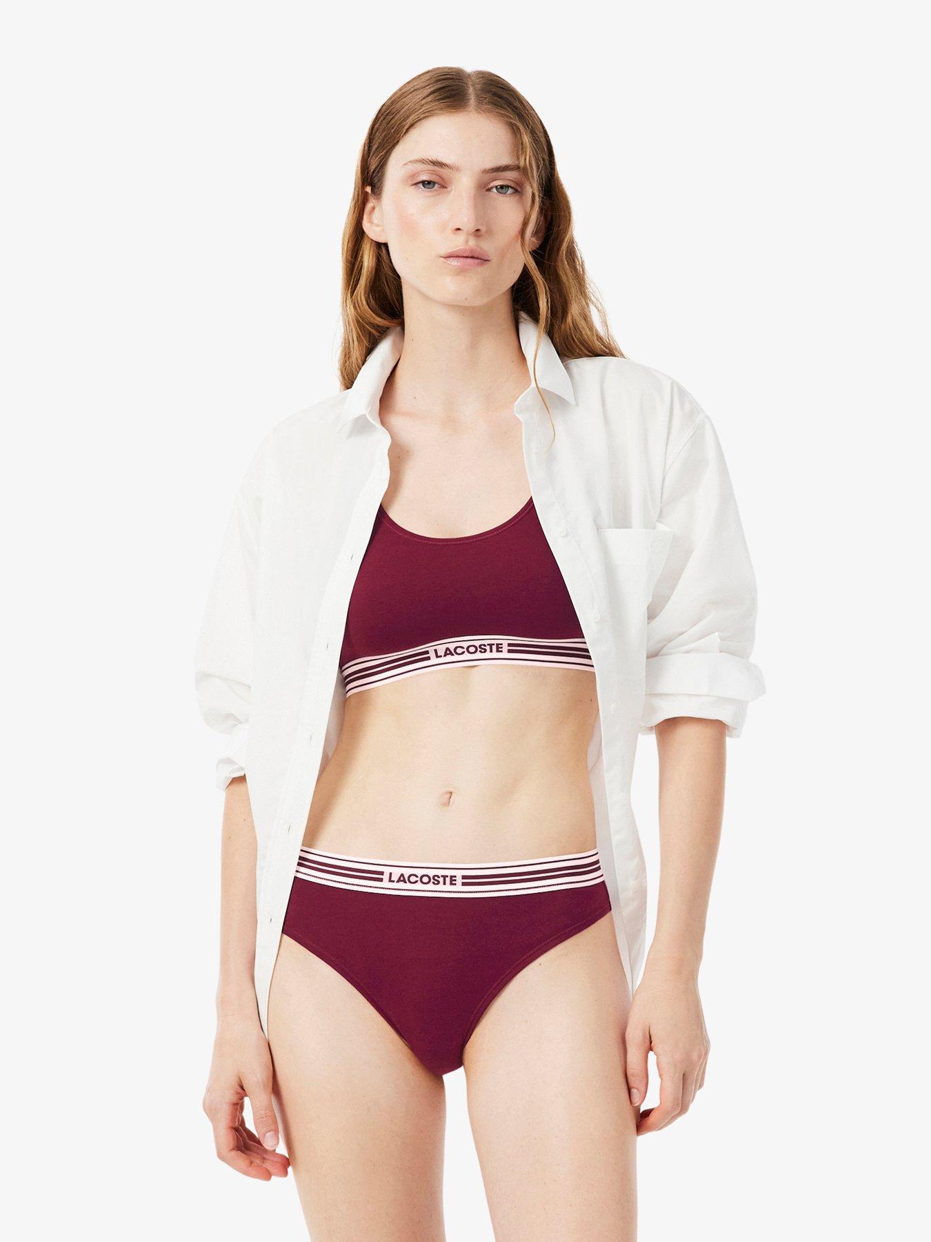 Image 1 of 6 of Lacoste Womens Logo Cotton Stretch Thong - Burgundy