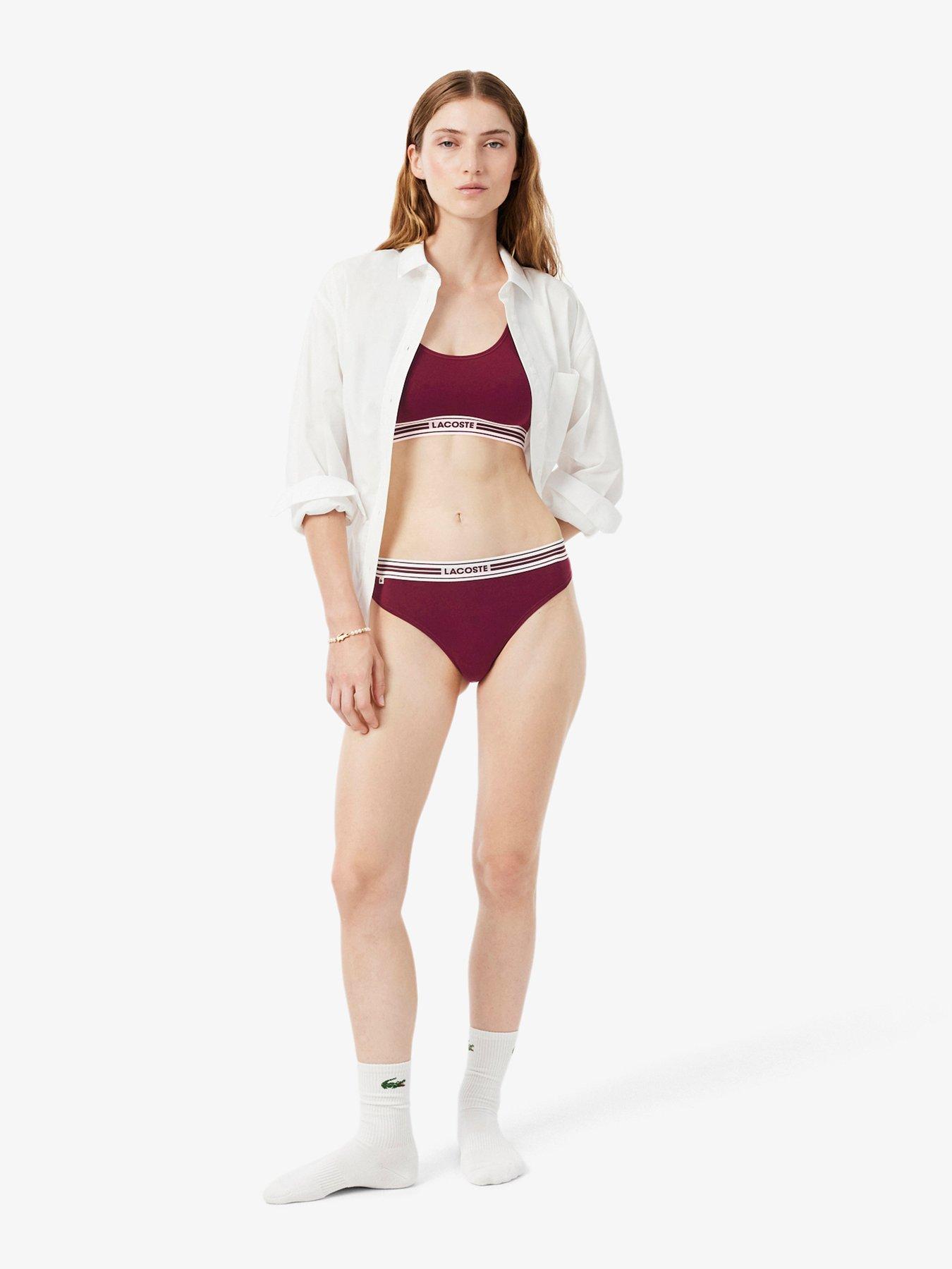 Image 2 of 6 of Lacoste Womens Logo Cotton Stretch Thong - Burgundy