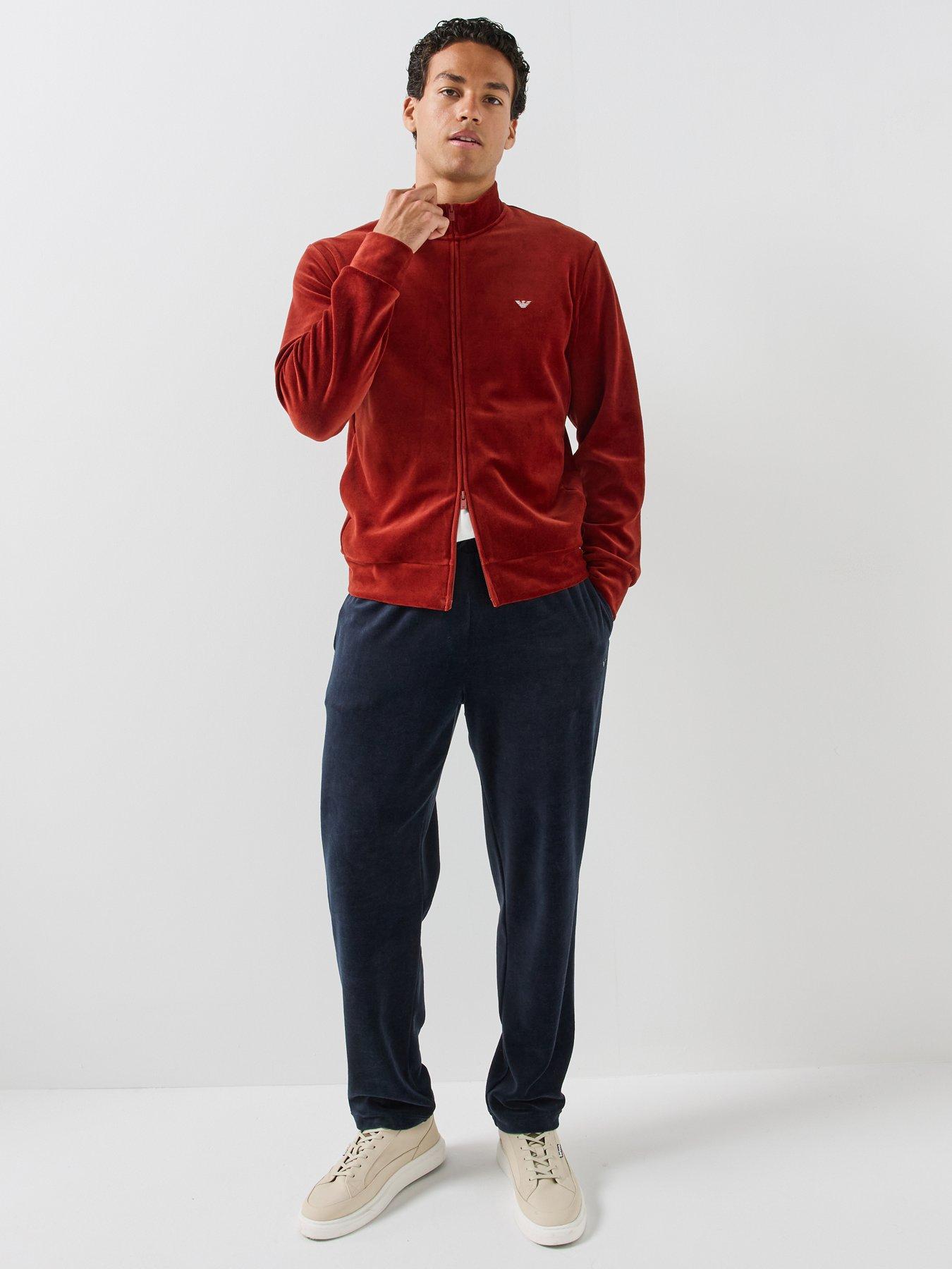 Image 3 of 6 of Emporio Armani Bodywear Mens Chenille Full Zip Lounge Sweatshirt - Dark Red