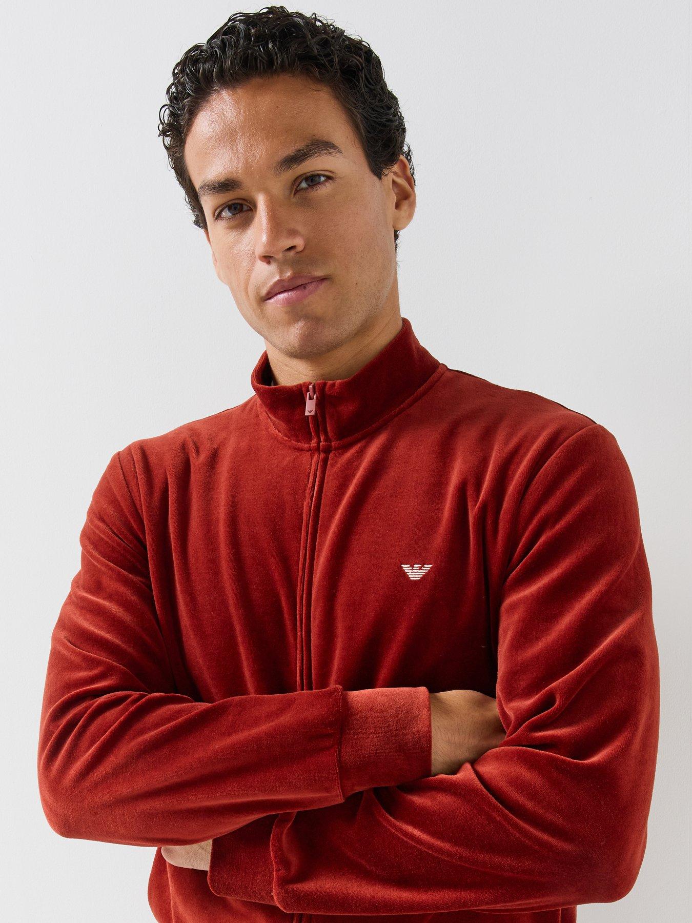 Image 4 of 6 of Emporio Armani Bodywear Mens Chenille Full Zip Lounge Sweatshirt - Dark Red
