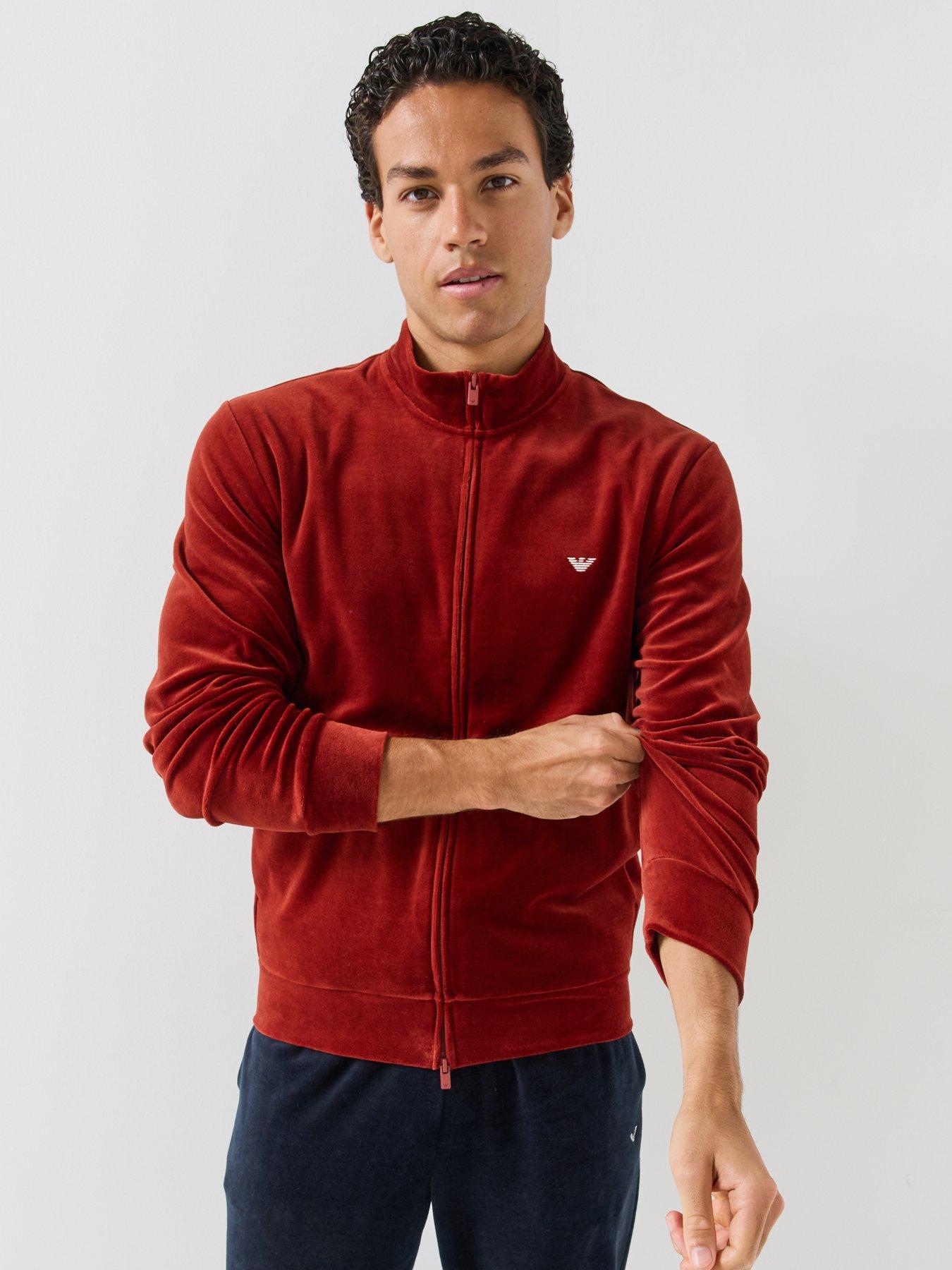 Image 5 of 6 of Emporio Armani Bodywear Mens Chenille Full Zip Lounge Sweatshirt - Dark Red