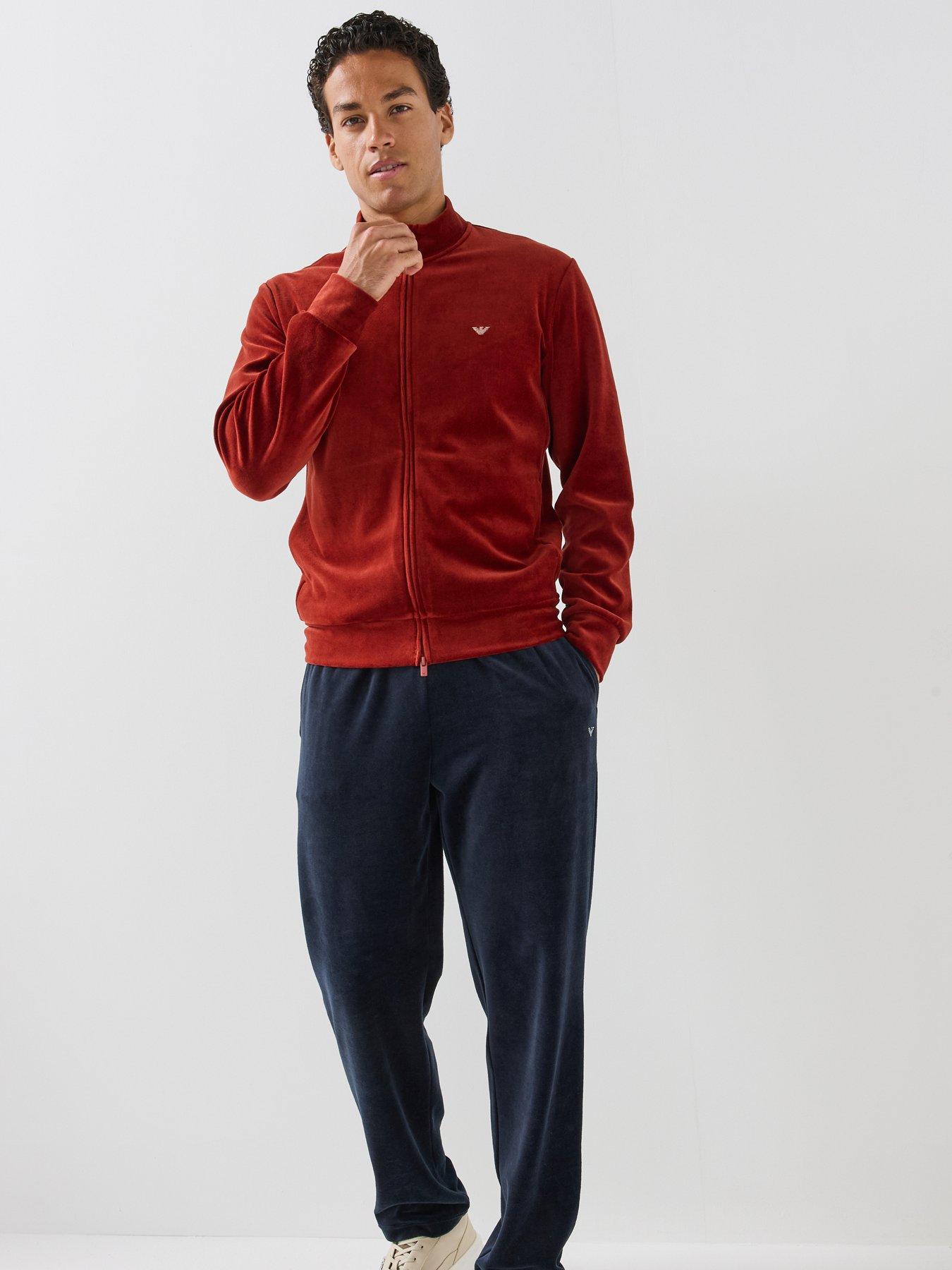 Image 6 of 6 of Emporio Armani Bodywear Mens Chenille Full Zip Lounge Sweatshirt - Dark Red