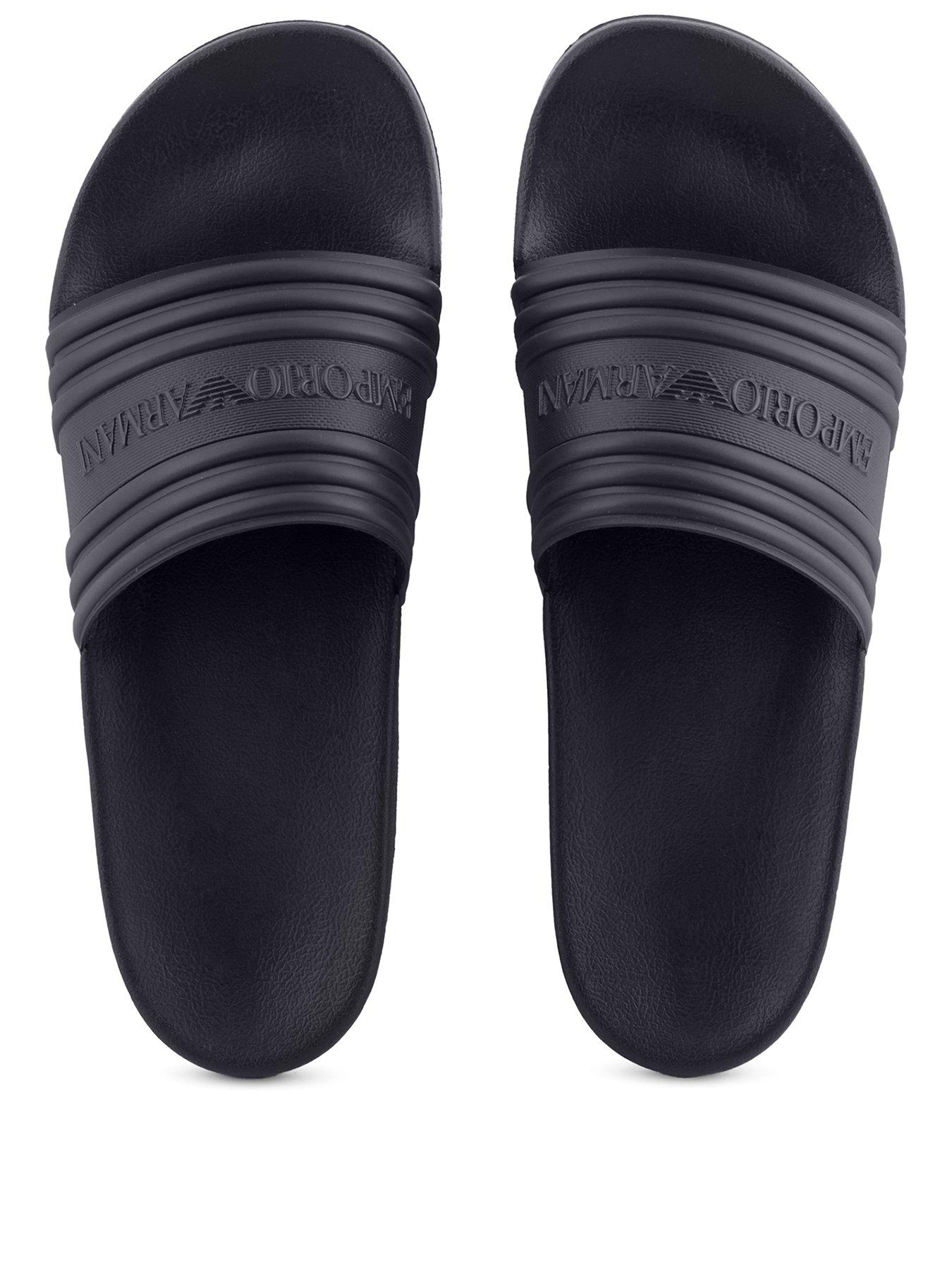 Image 2 of 4 of Emporio Armani Bodywear Mens Wide Strap Cushioned Pool Slides - Black