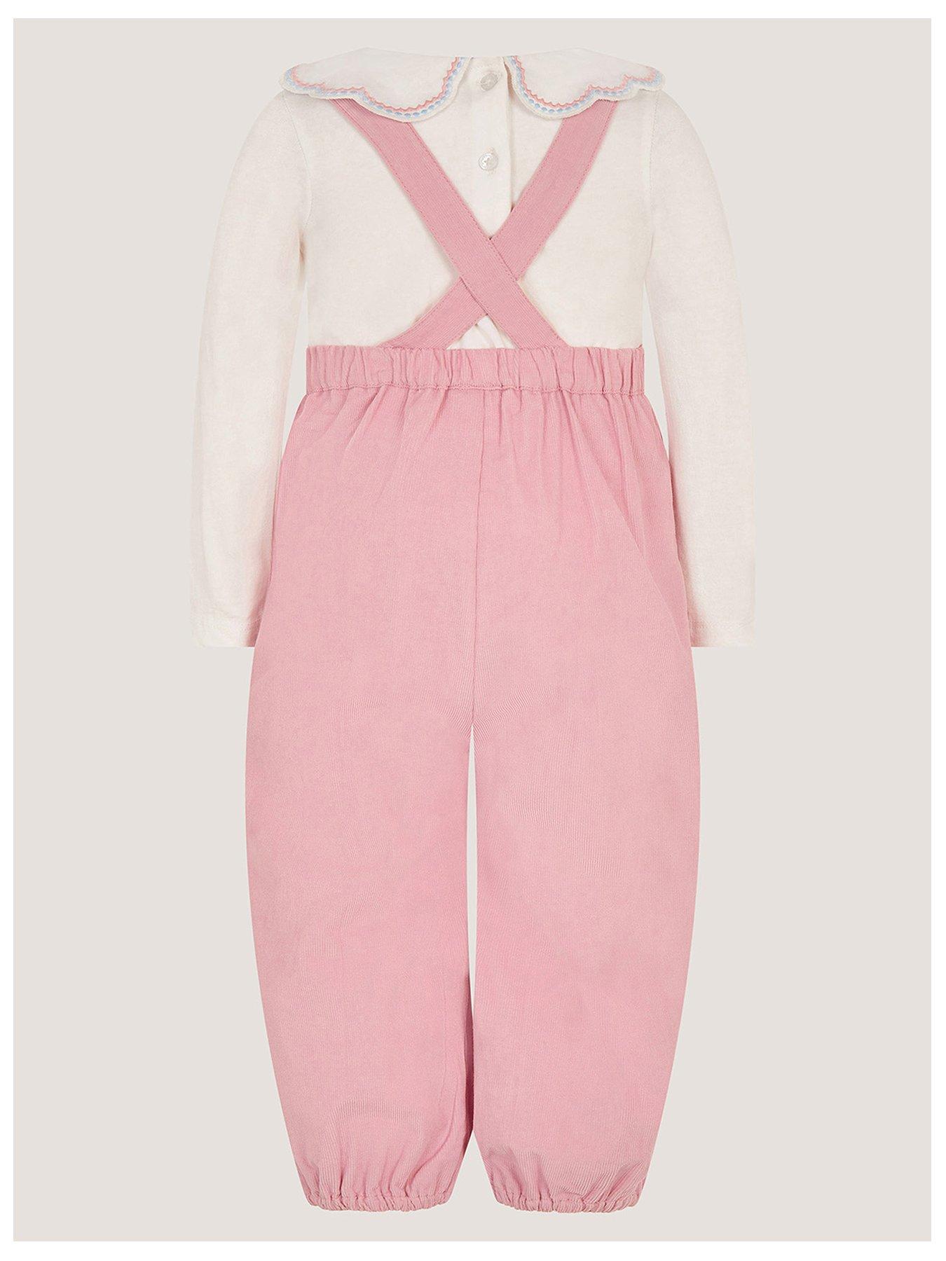 Image 3 of 4 of Monsoon Baby Girls Mon Cheri Embroidered Dungarees - Pink