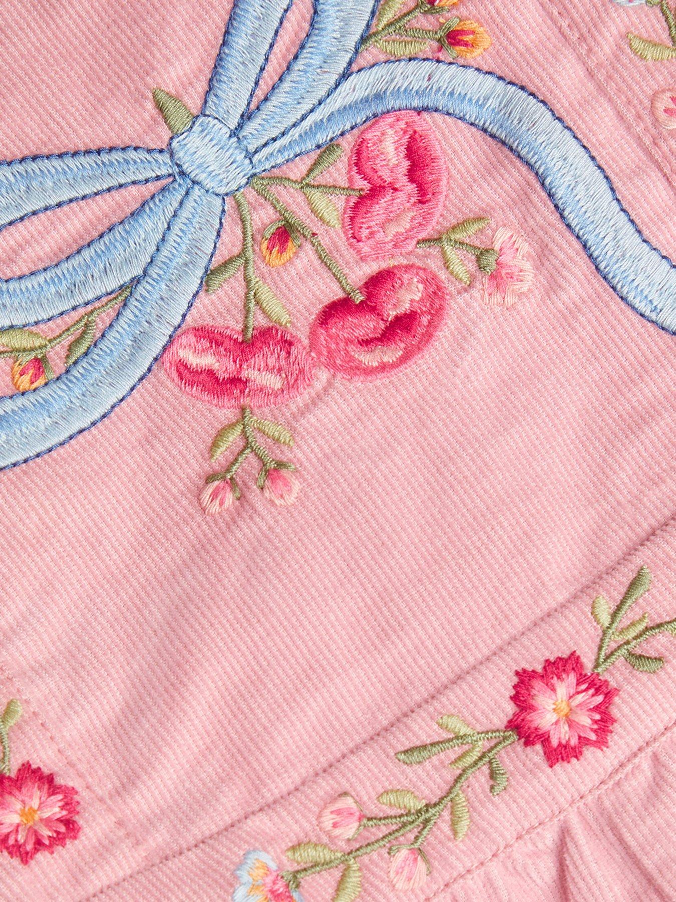 Image 4 of 4 of Monsoon Baby Girls Mon Cheri Embroidered Dungarees - Pink