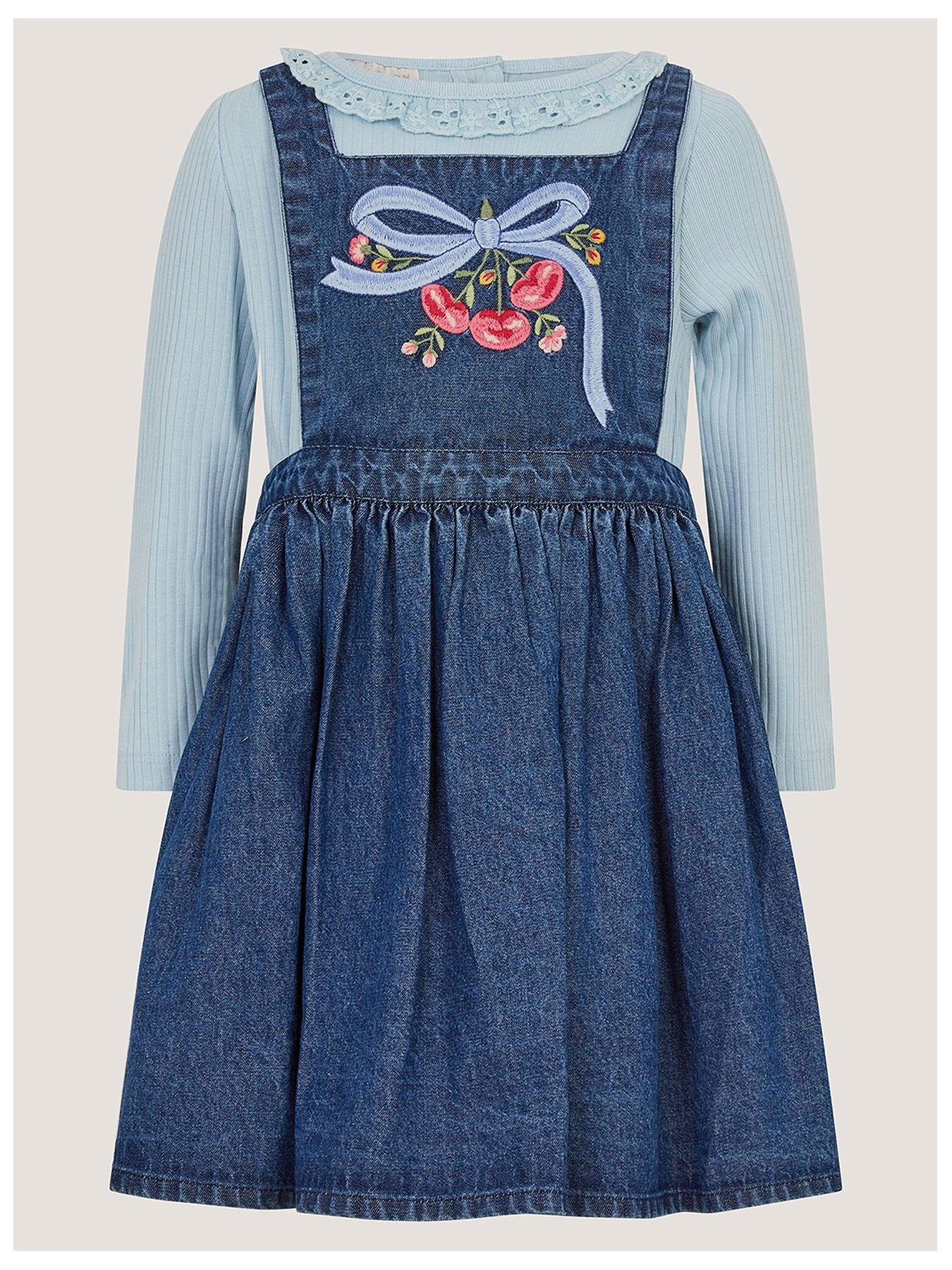 Image 2 of 4 of Monsoon Baby Girls Mon Cheri Top And Chambray Dress Set - Blue