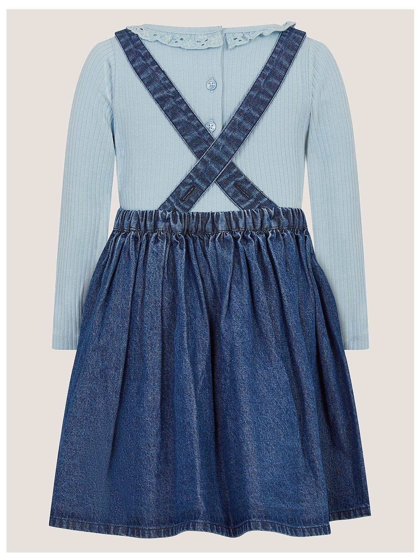 Image 3 of 4 of Monsoon Baby Girls Mon Cheri Top And Chambray Dress Set - Blue