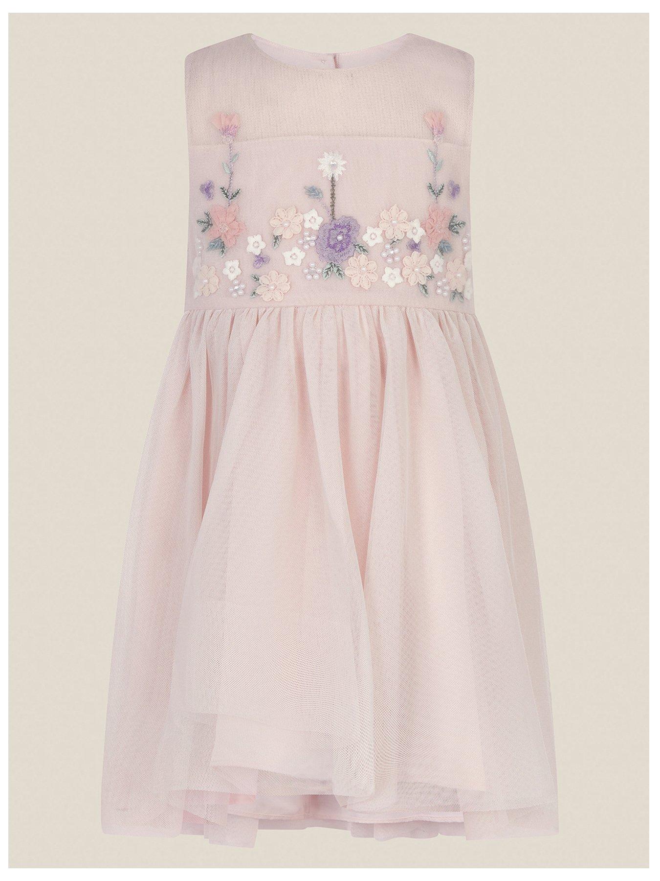 Monsoon Baby Girls Matilda Meadow Embroidered Dress - Pink