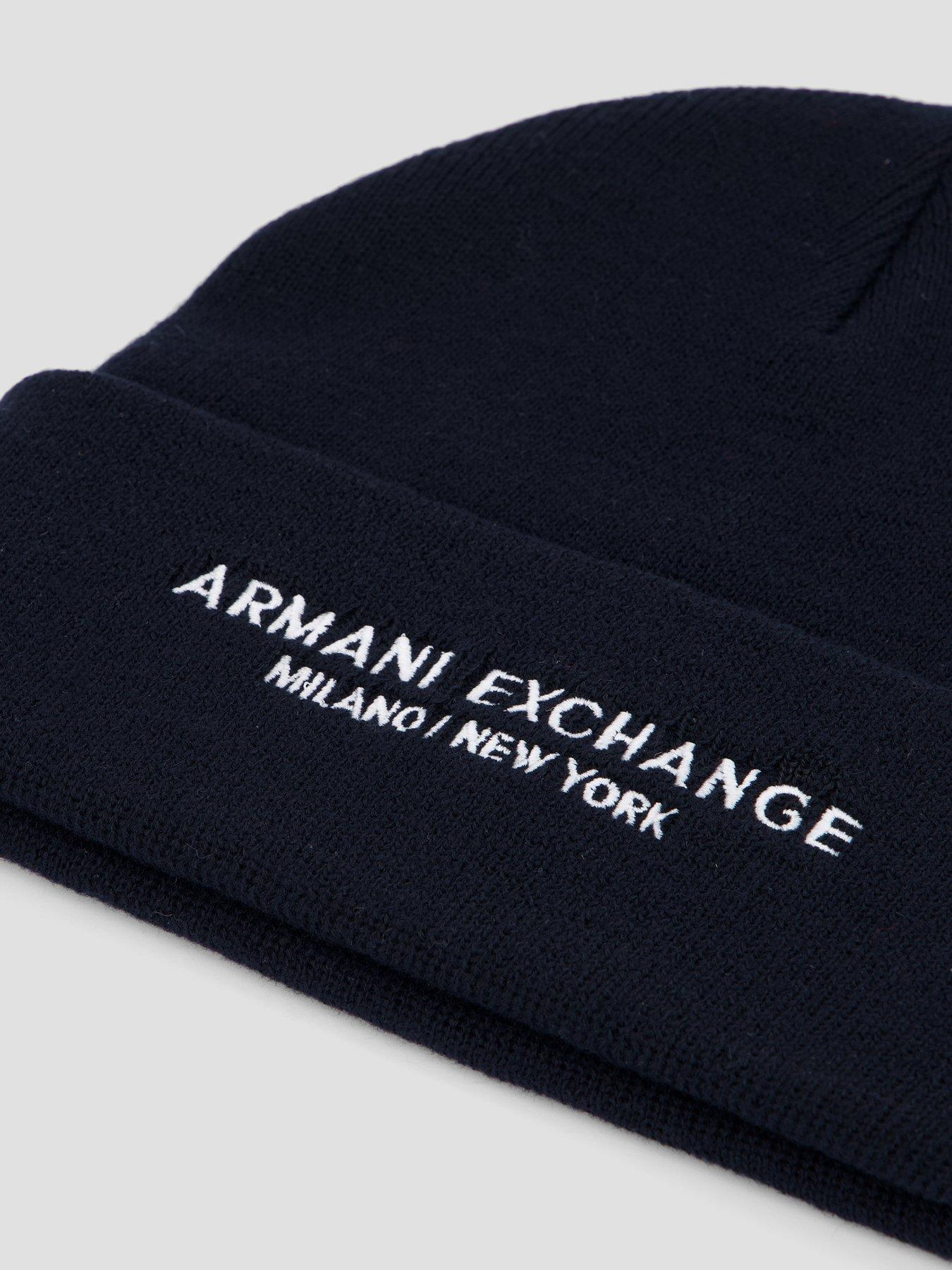 Image 3 of 4 of Armani Exchange Mens Logo Turn-Up Beanie Hat - Navy