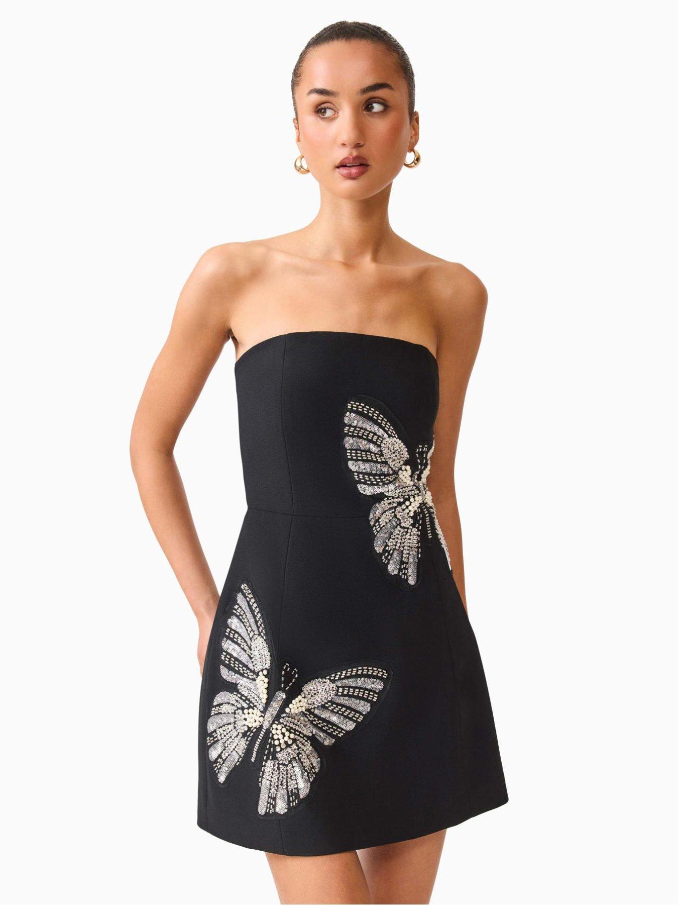 Image 1 of 6 of Elliatt Mira Strapless Butterfly Detail Mini Dress - Black